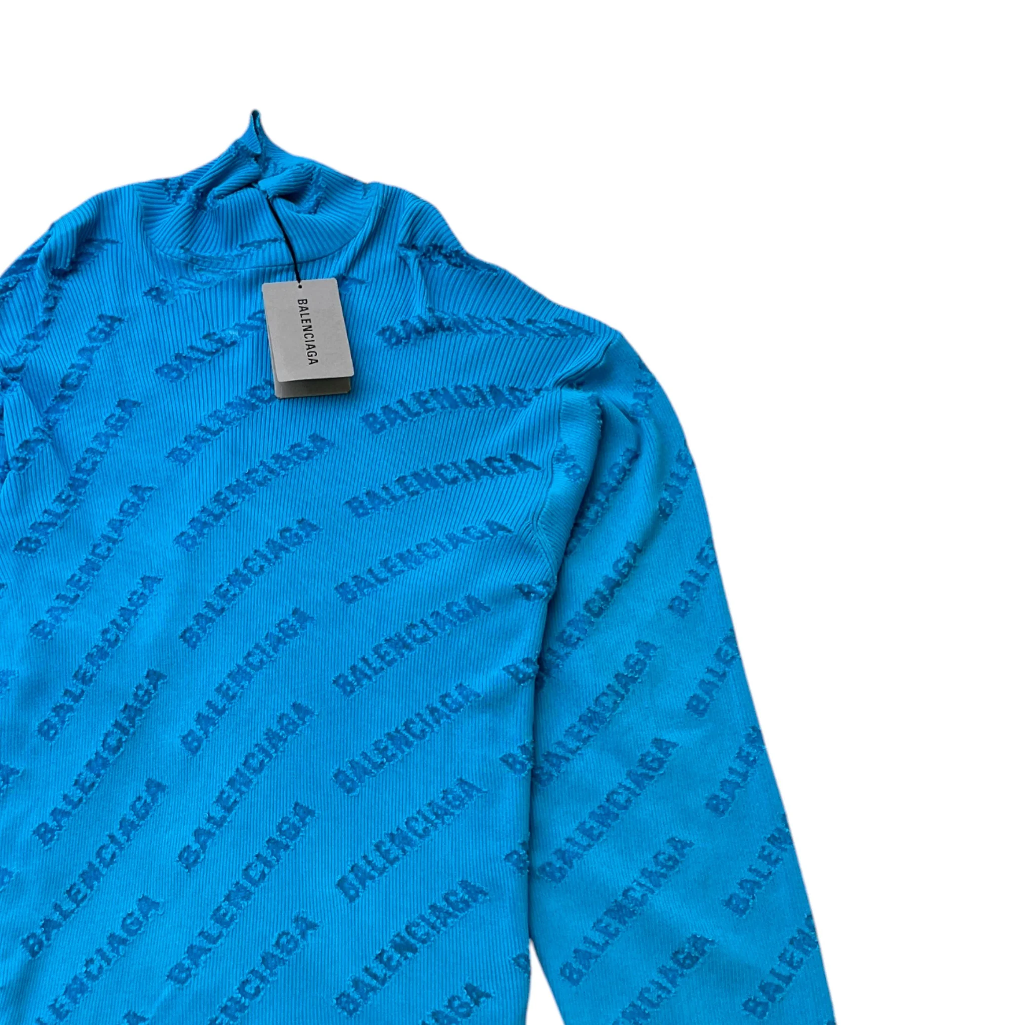 All Over Logo Print Long Sleeve T-Shirt Blue Size S - Image 3