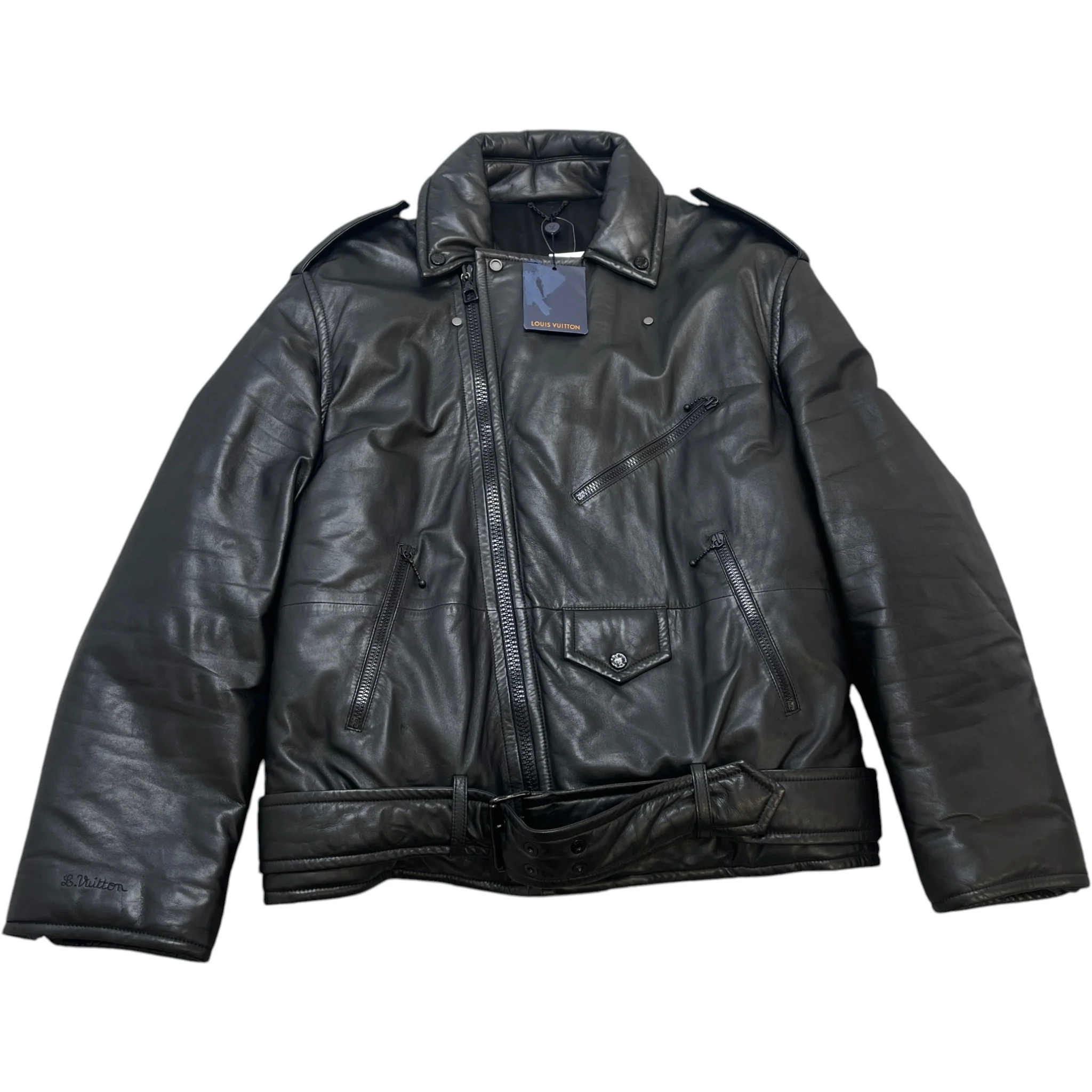 Men's 2021 Lamb Leather Moto Jacket Black Size IT 58 / XXXXL