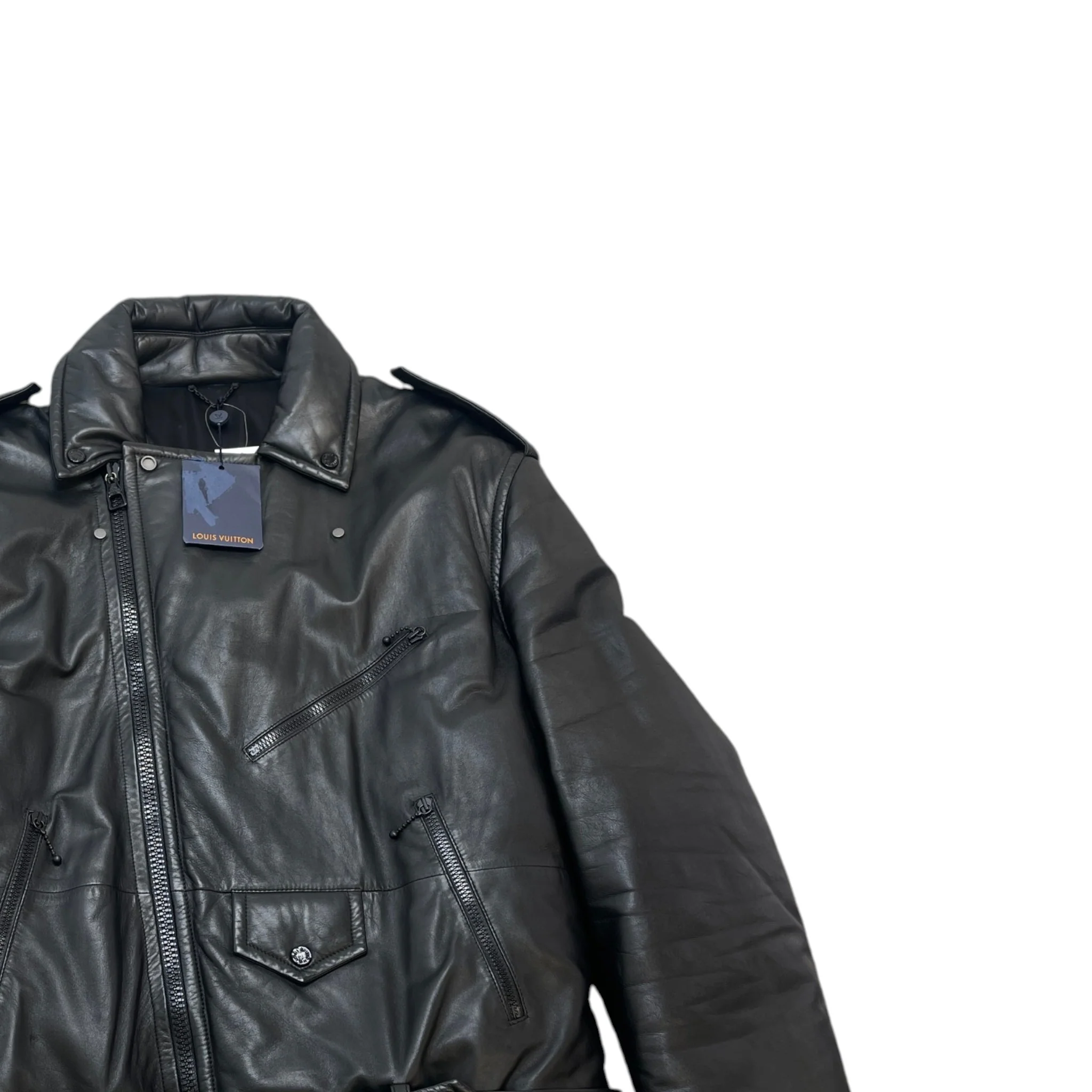 Men's 2021 Lamb Leather Moto Jacket Black Size IT 58 / XXXXL - Image 3