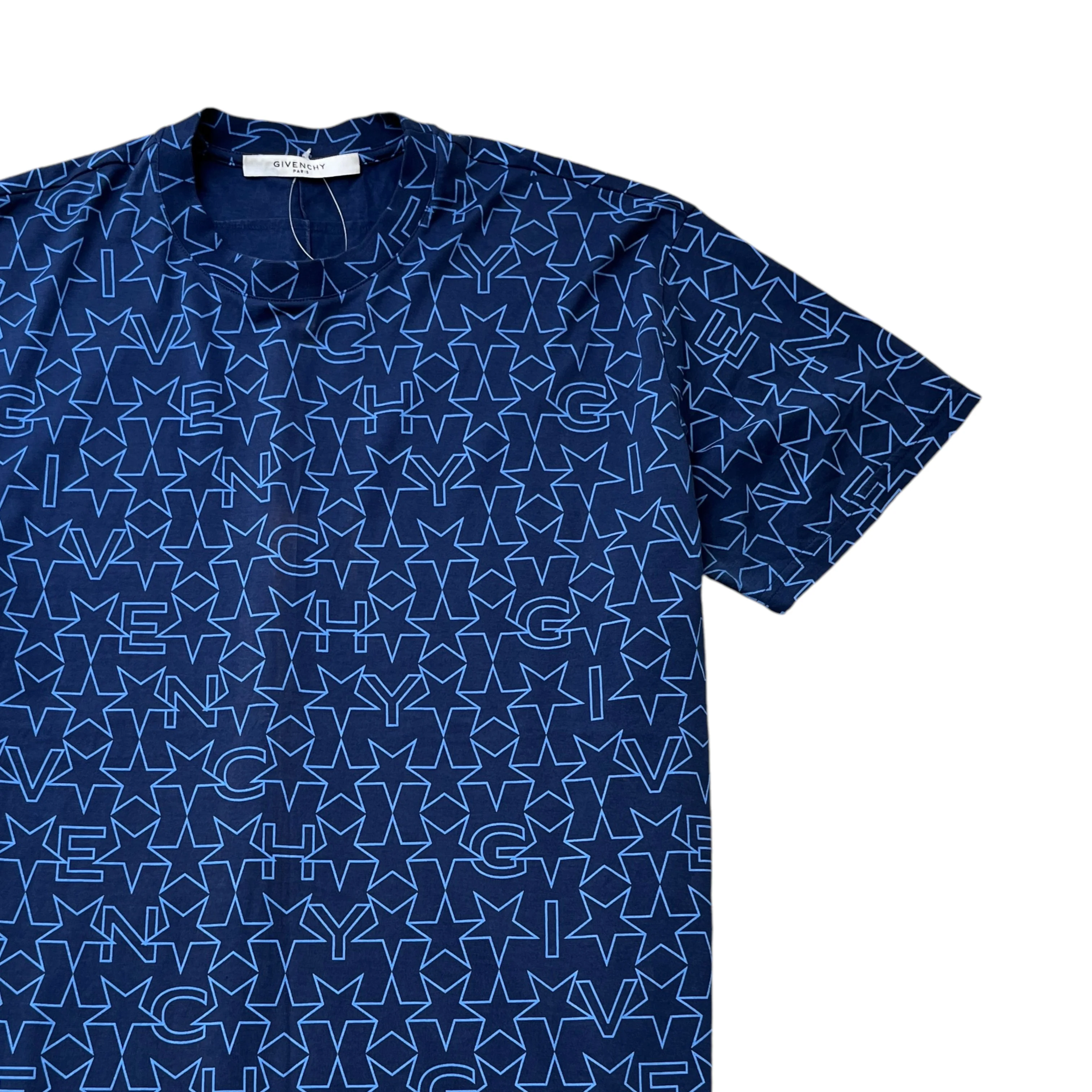 Men's All Over Star Print T-Shirt Navy Size XXS - Image 3