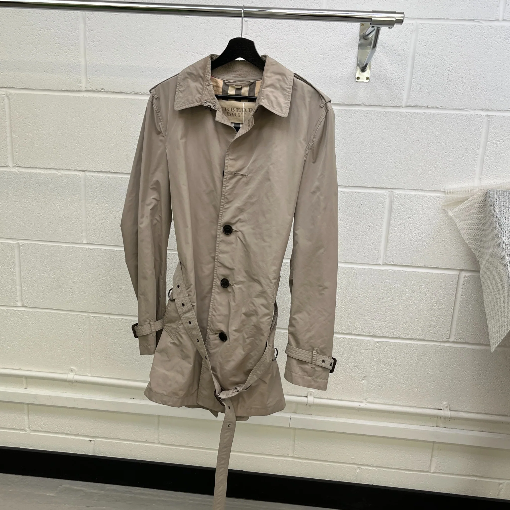 Men's Brit Trench Jacket Beige Size S - Image 8