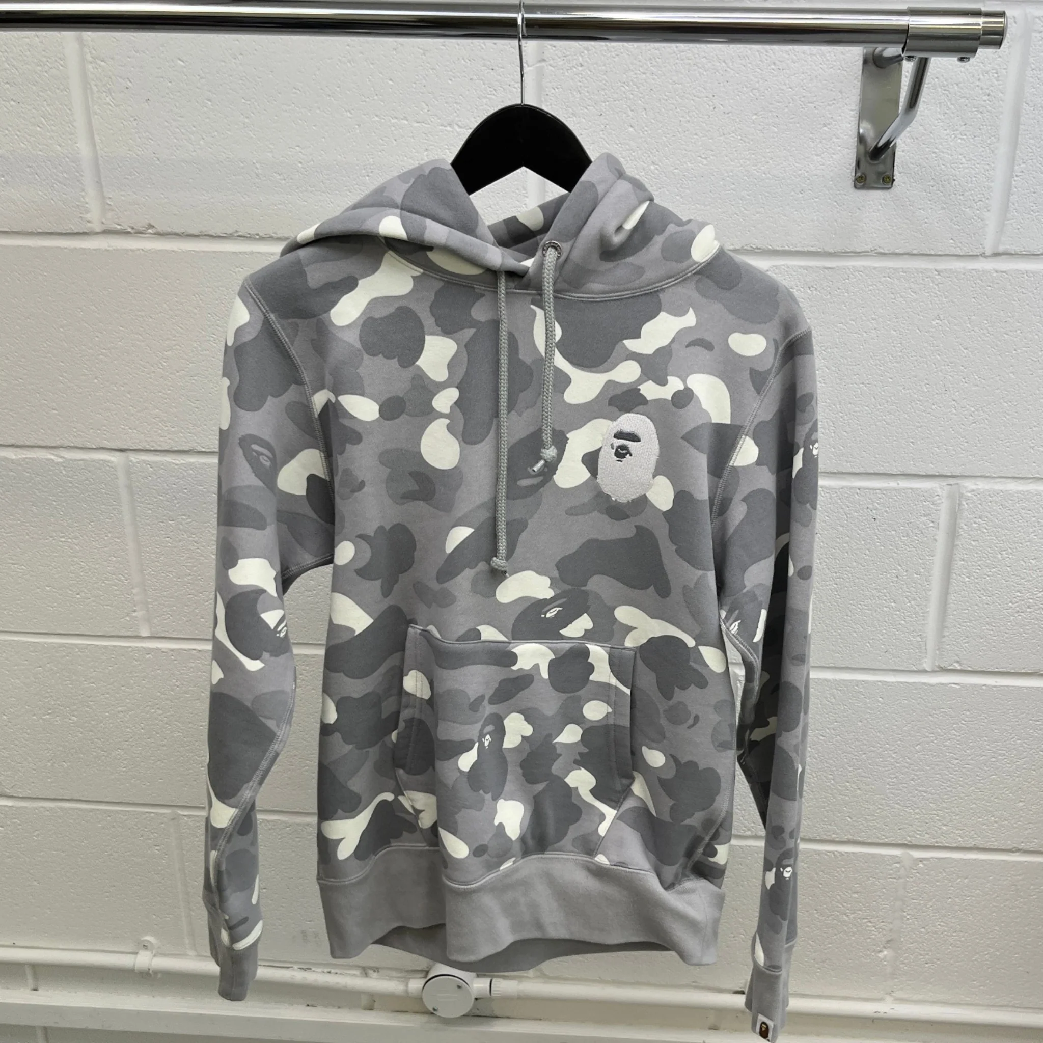 Men's Camo Ape Hoodie Grey Size S - Image 9