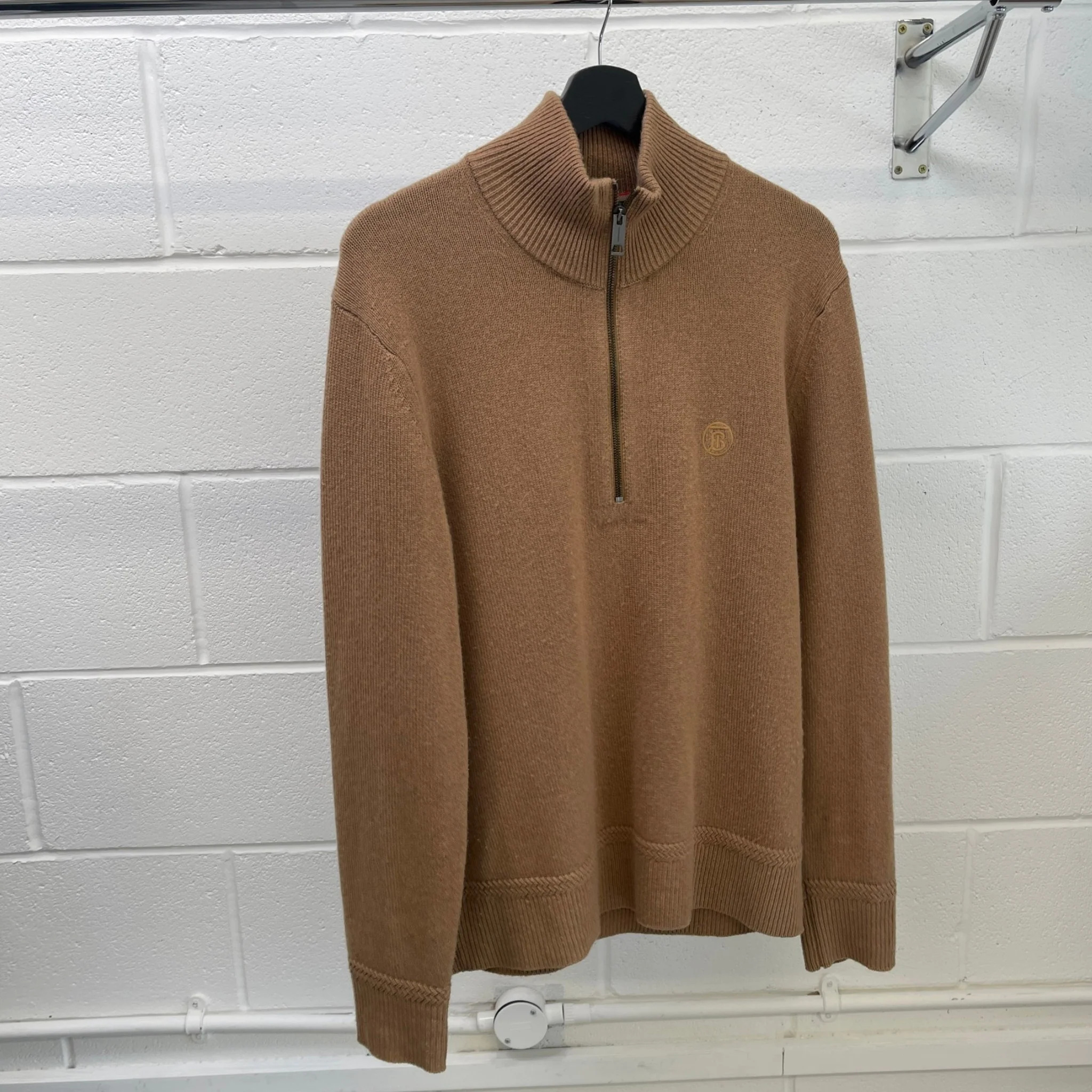 Men's Cashmere Embroidered Logo Sweatshirt Beige Size M - Image 10