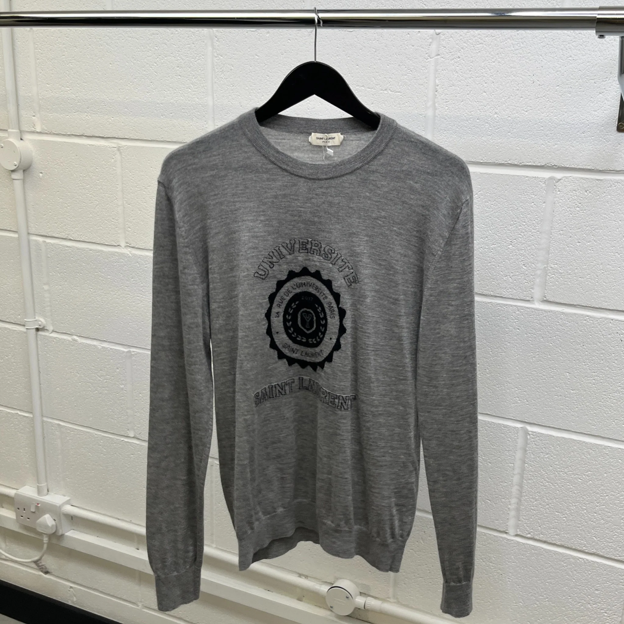 Men's Cashmere University Jumper Grey Size M - Image 8