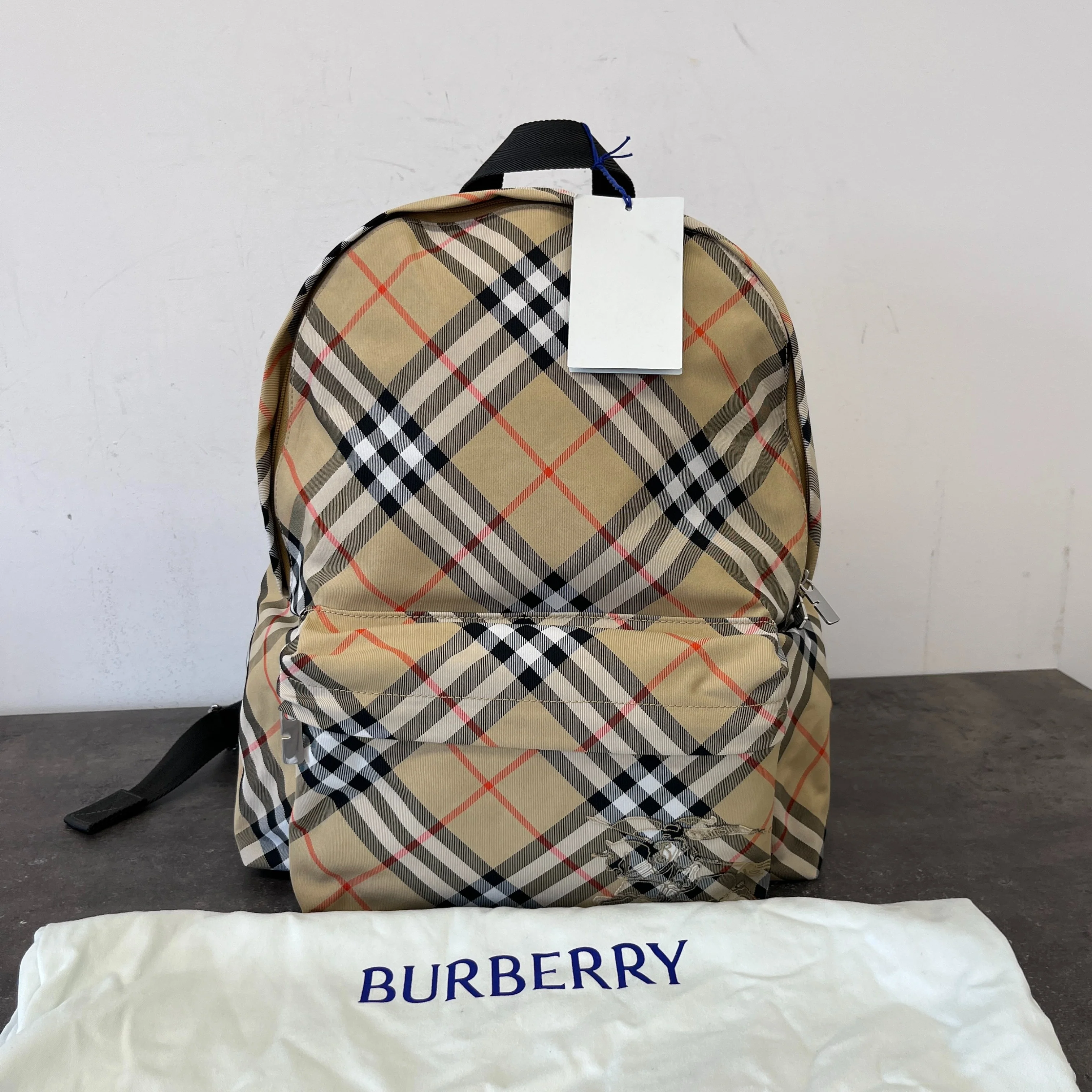 Men's Check Backpack Beige - Image 13