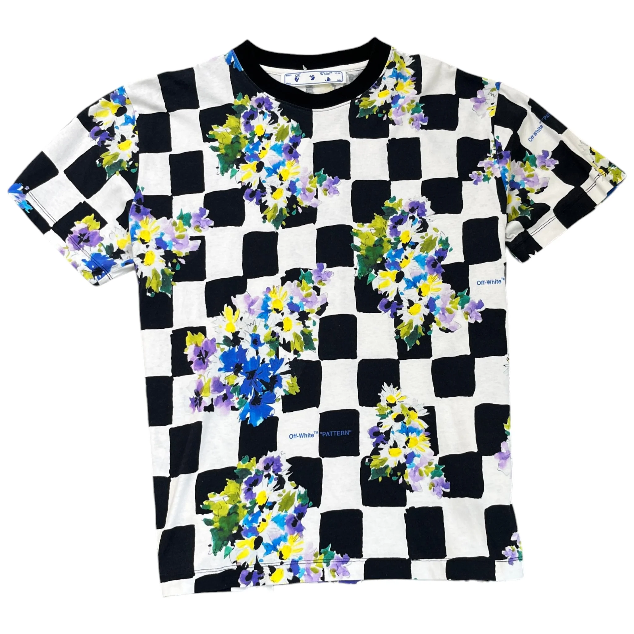 Men's Check Flowers T-Shirt White Size XS