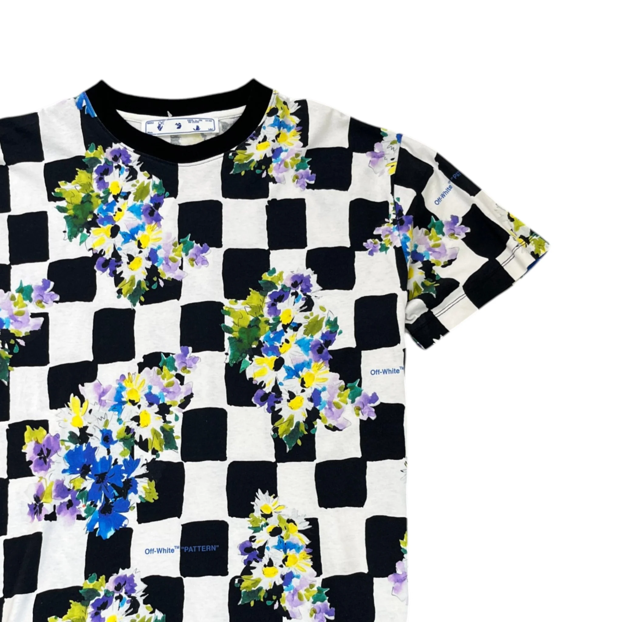 Men's Check Flowers T-Shirt White Size XS - Image 3