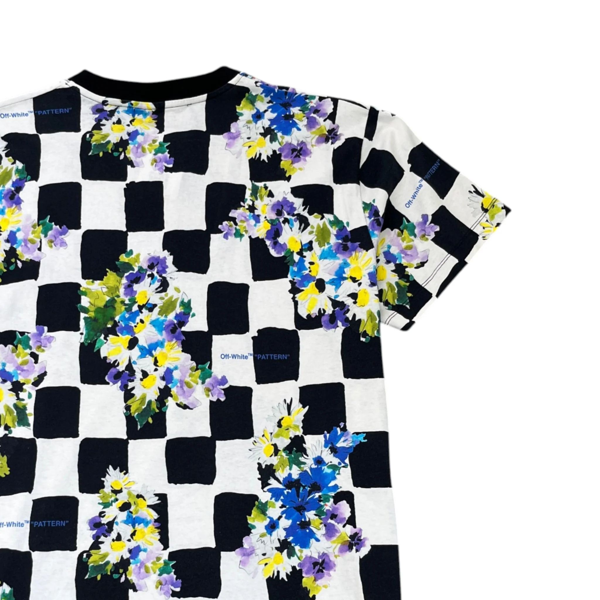 Men's Check Flowers T-Shirt White Size XS - Image 4