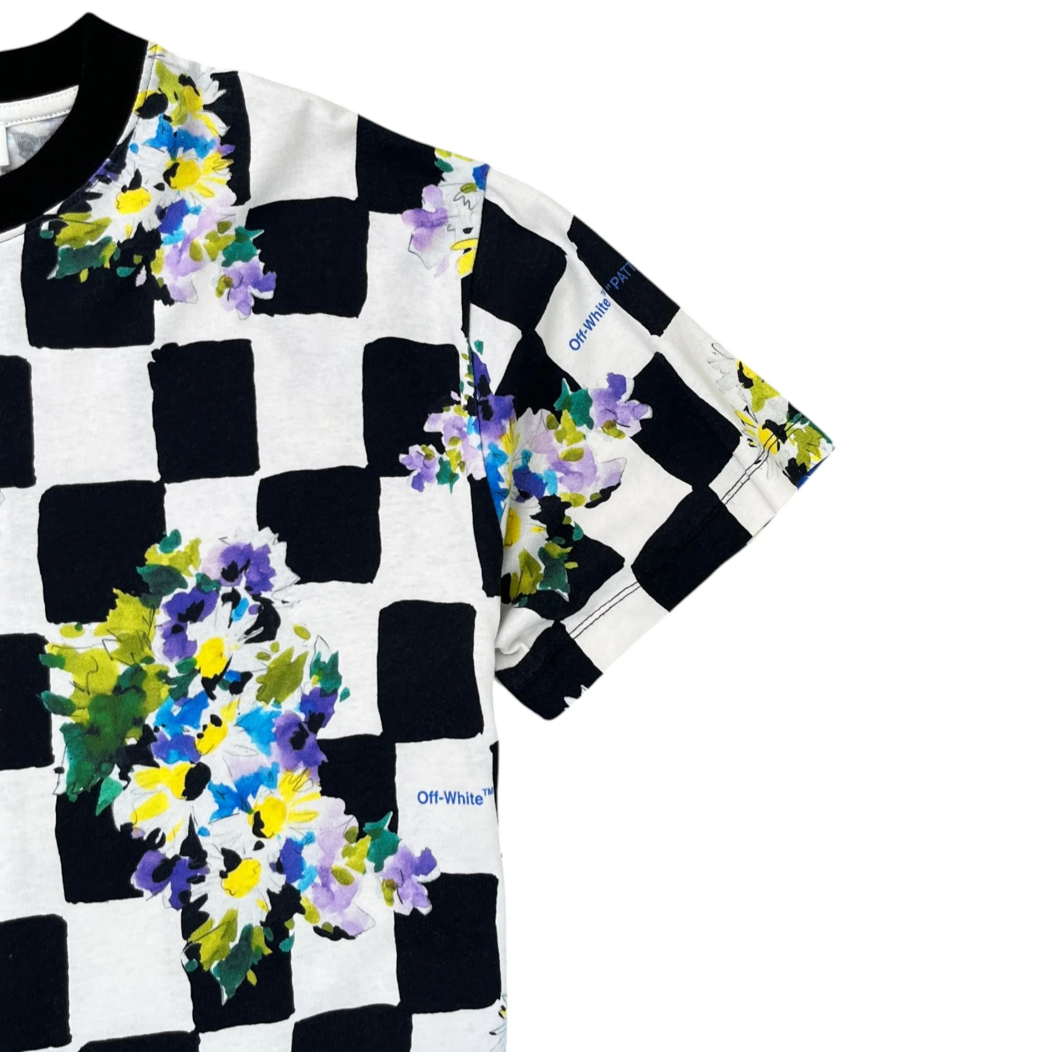 Men's Check Flowers T-Shirt White Size XS - Image 5