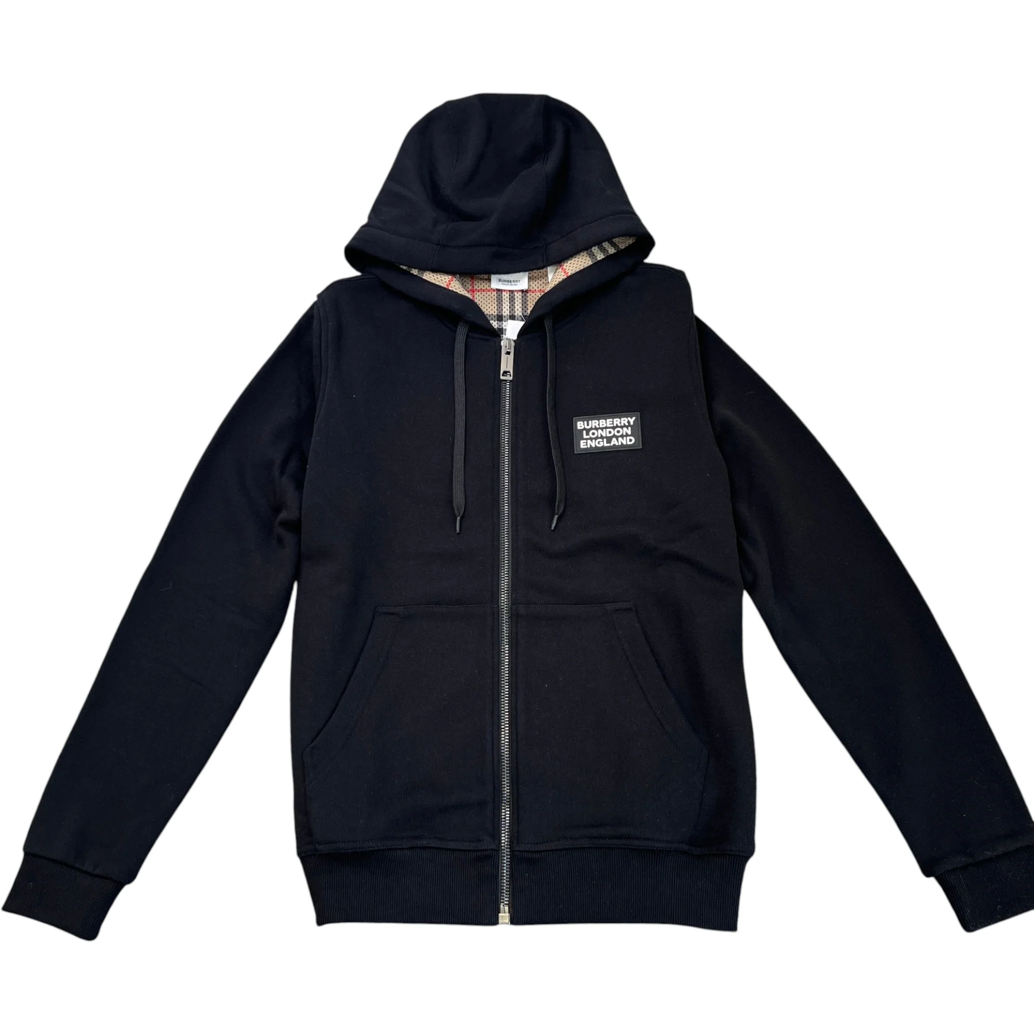 Men's Check Logo Print Hoodie Black Size XS