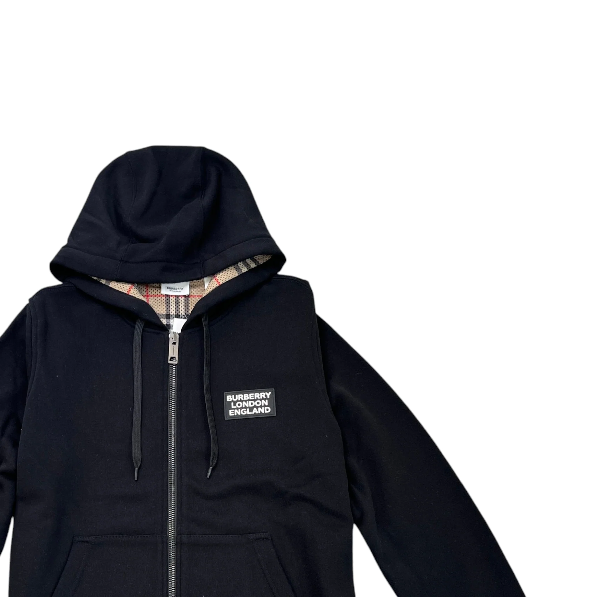 Men's Check Logo Print Hoodie Black Size XS - Image 3