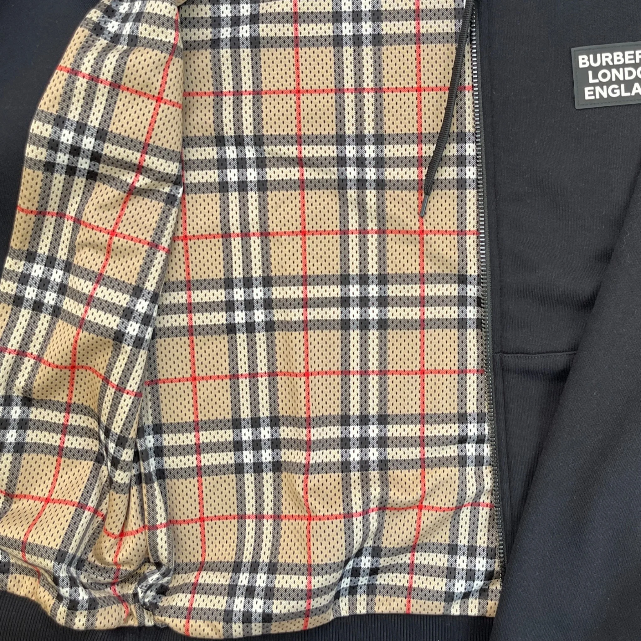 Men's Check Logo Print Hoodie Black Size XS - Image 6