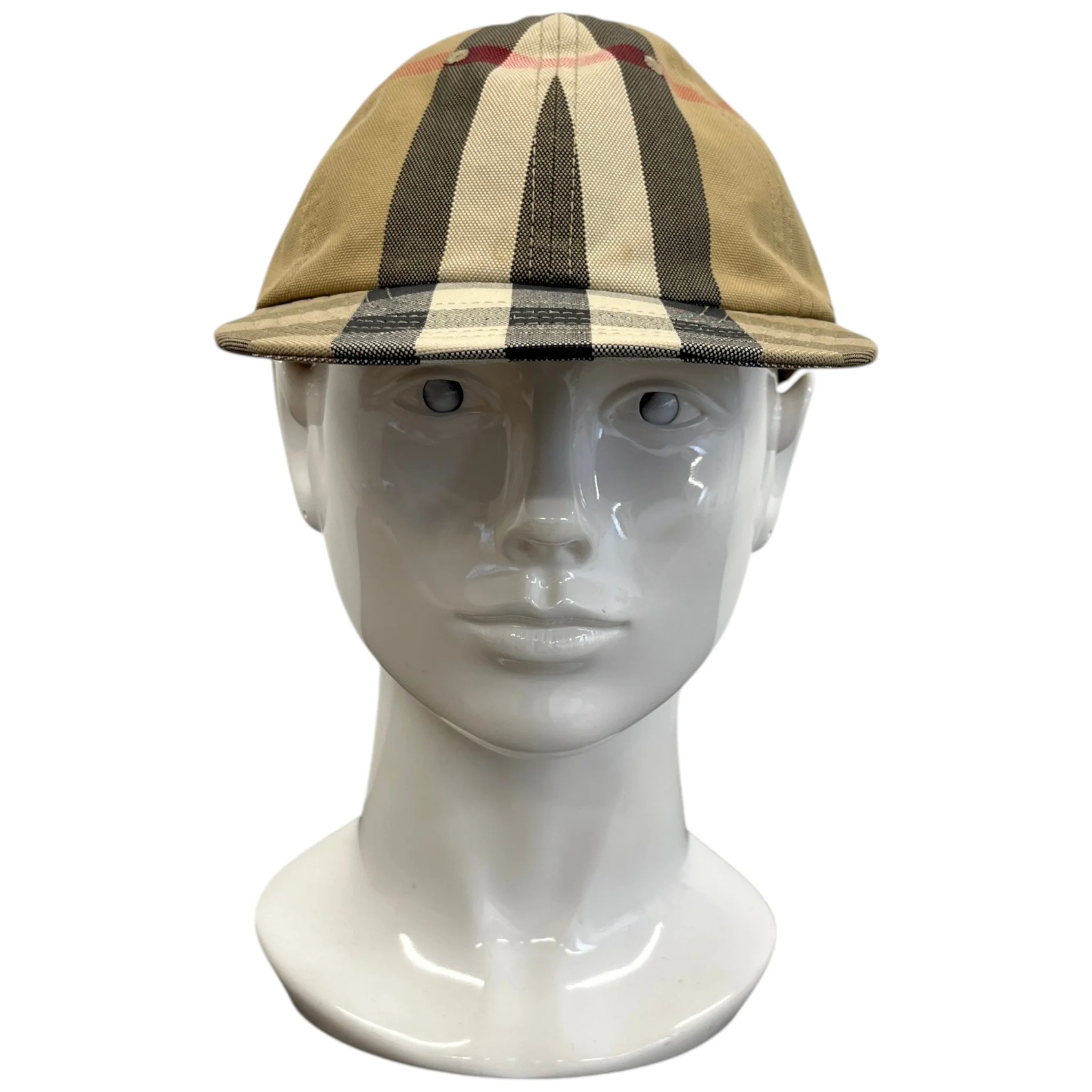 Men's Check Print Cap Beige Size M - Image 3