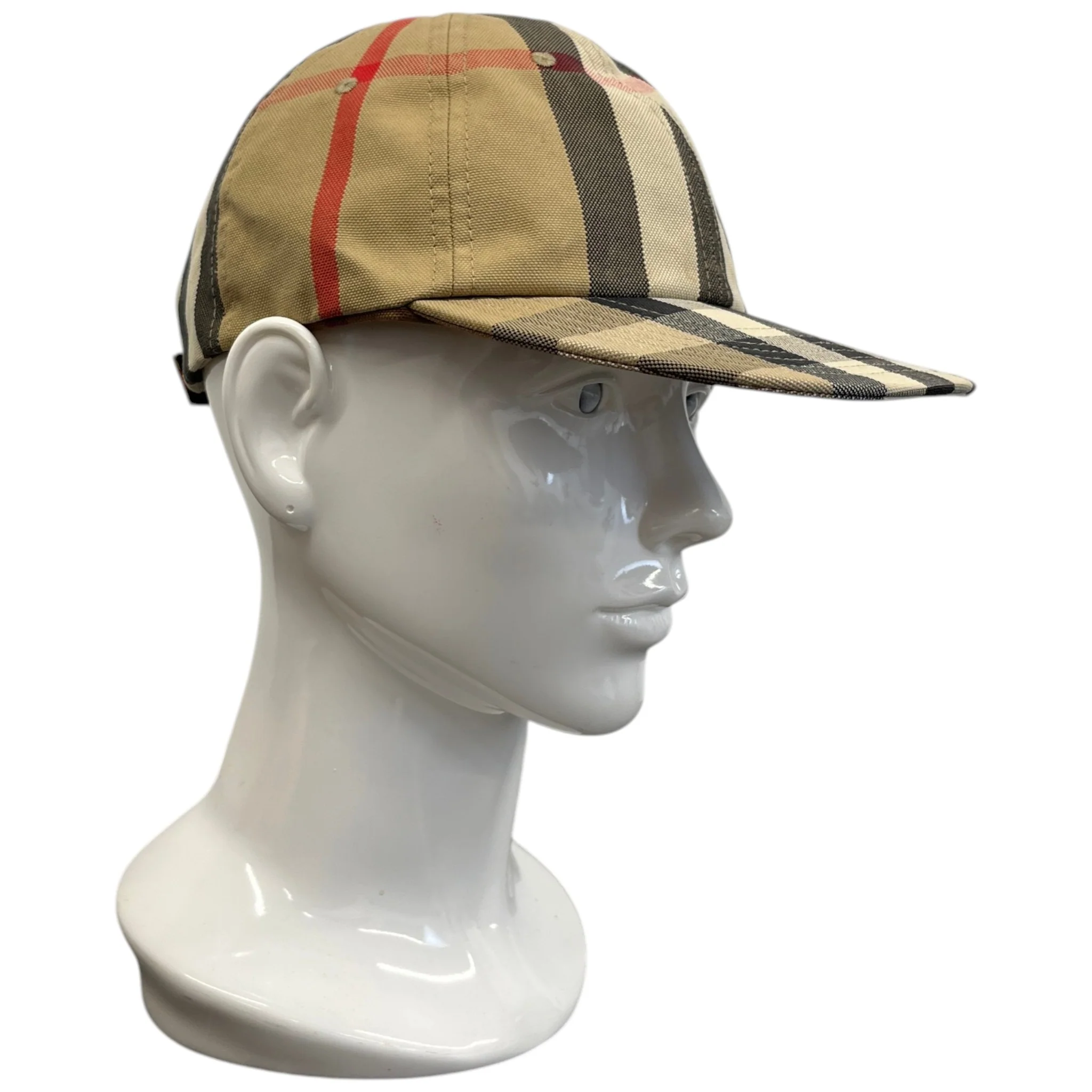 Men's Check Print Cap Beige Size M - Image 4