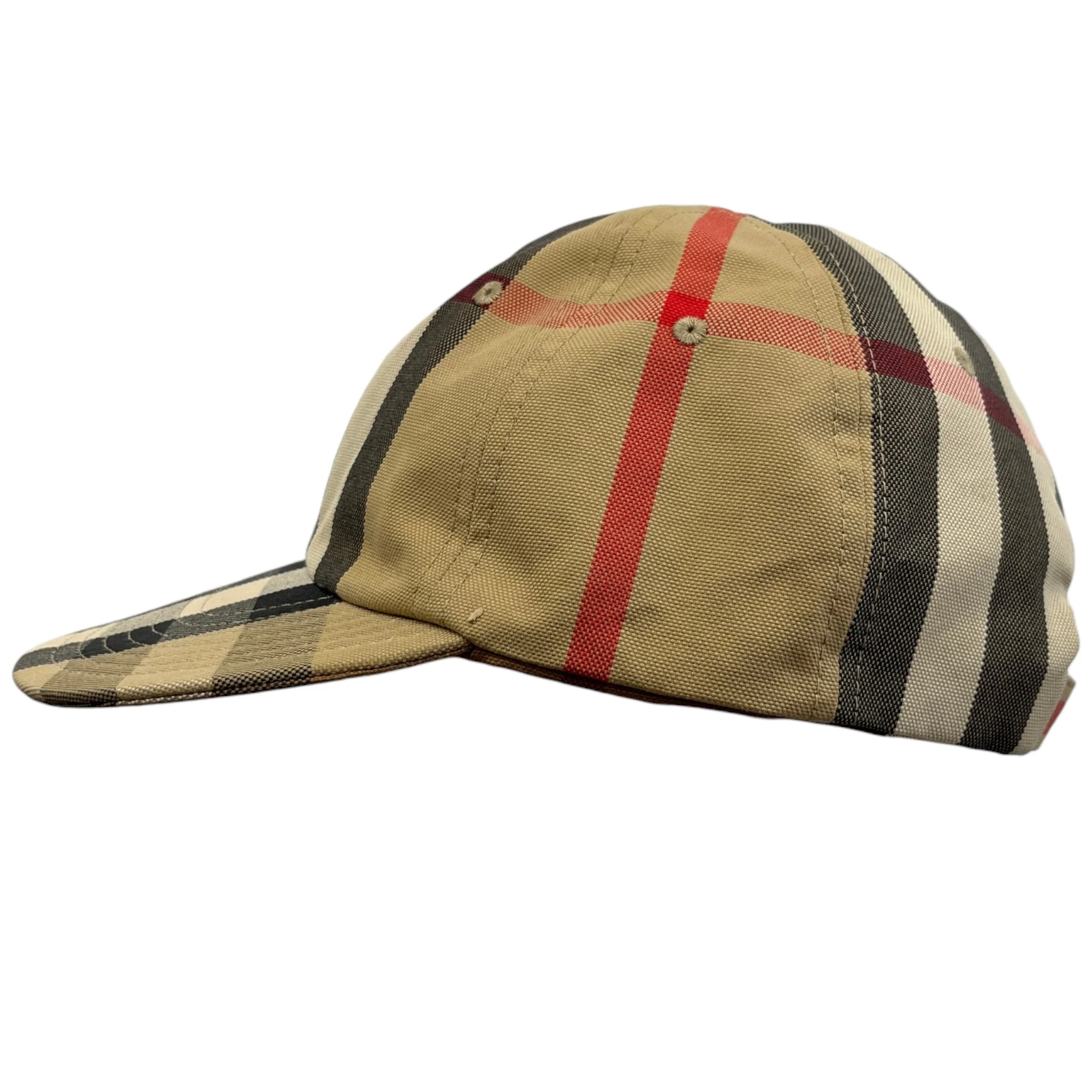 Men's Check Print Cap Beige Size M - Image 6