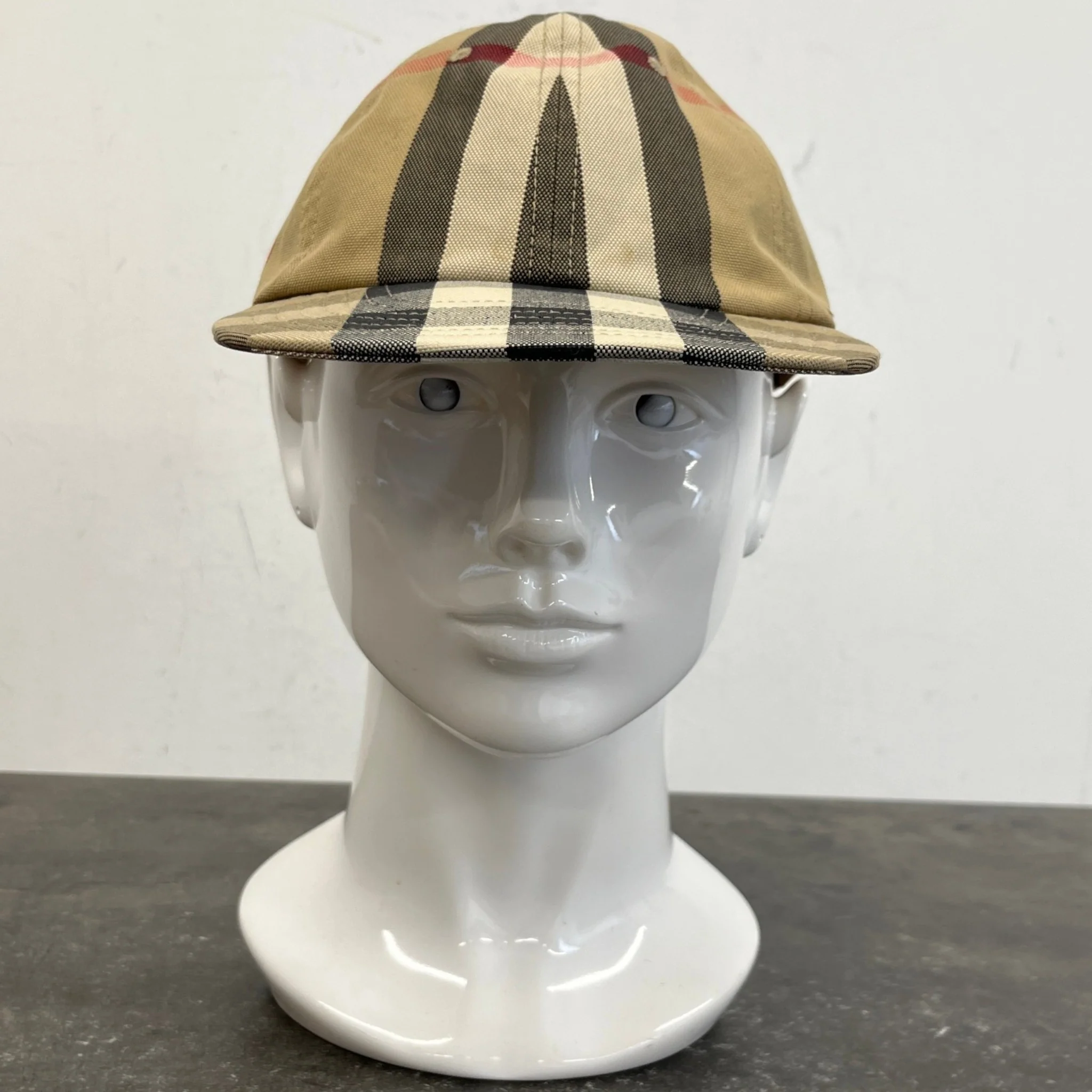 Men's Check Print Cap Beige Size M - Image 8
