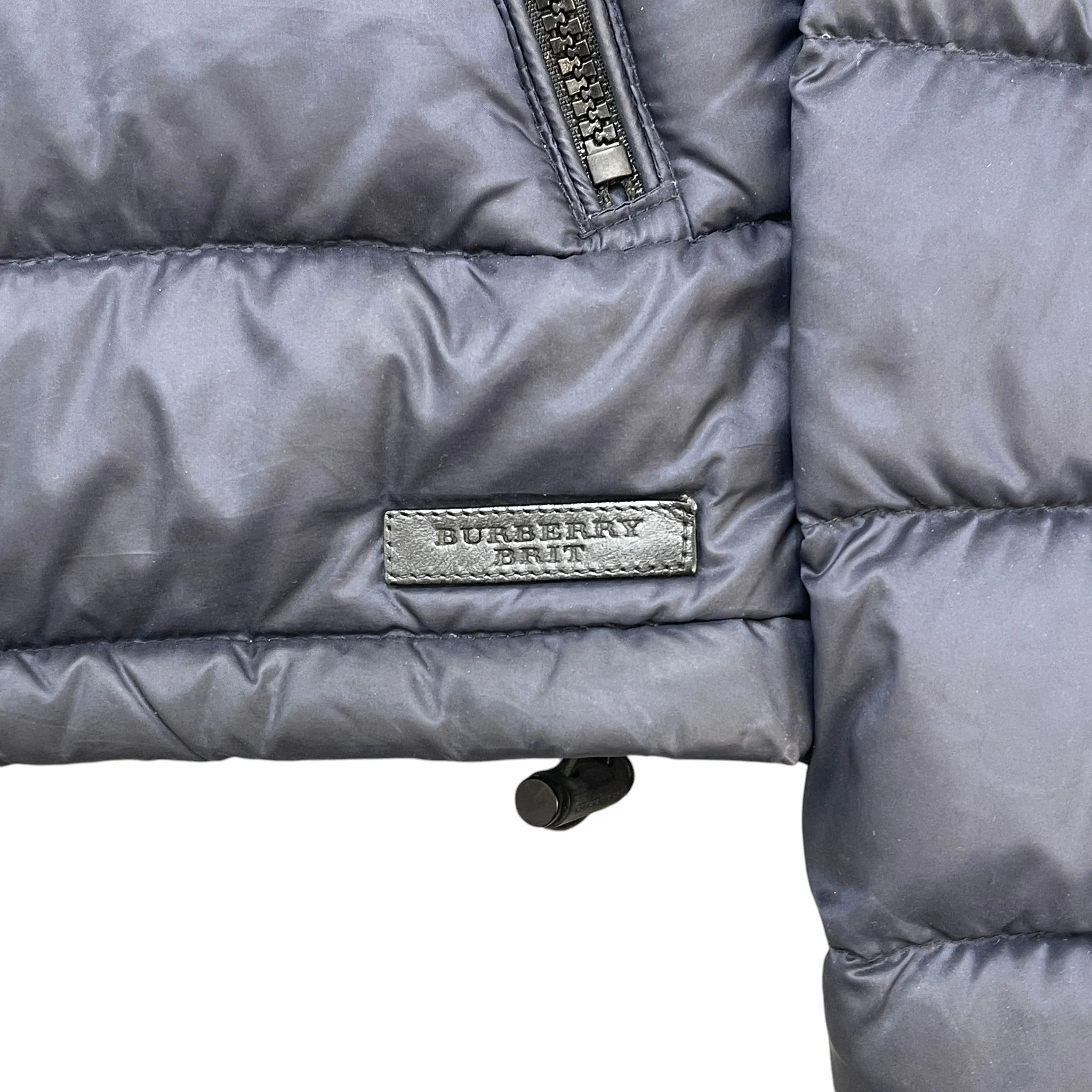 Men's Check Print Hood Down Jacket Navy Size S - Image 6