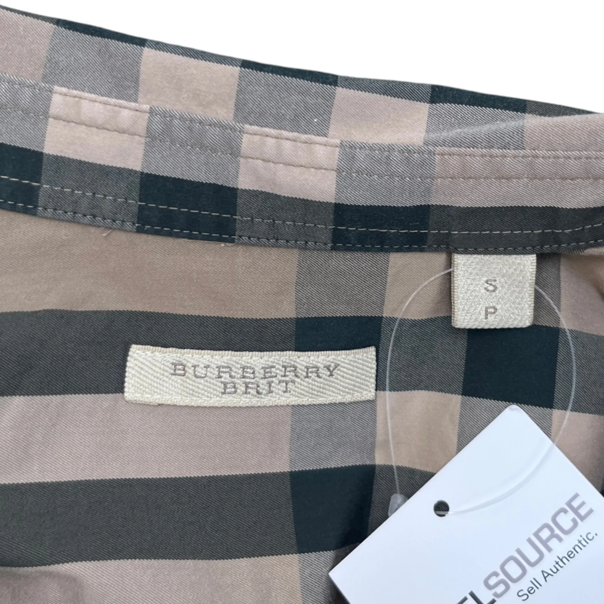 Men's Check Print Long Sleeve Shirt Beige Size S - Image 6