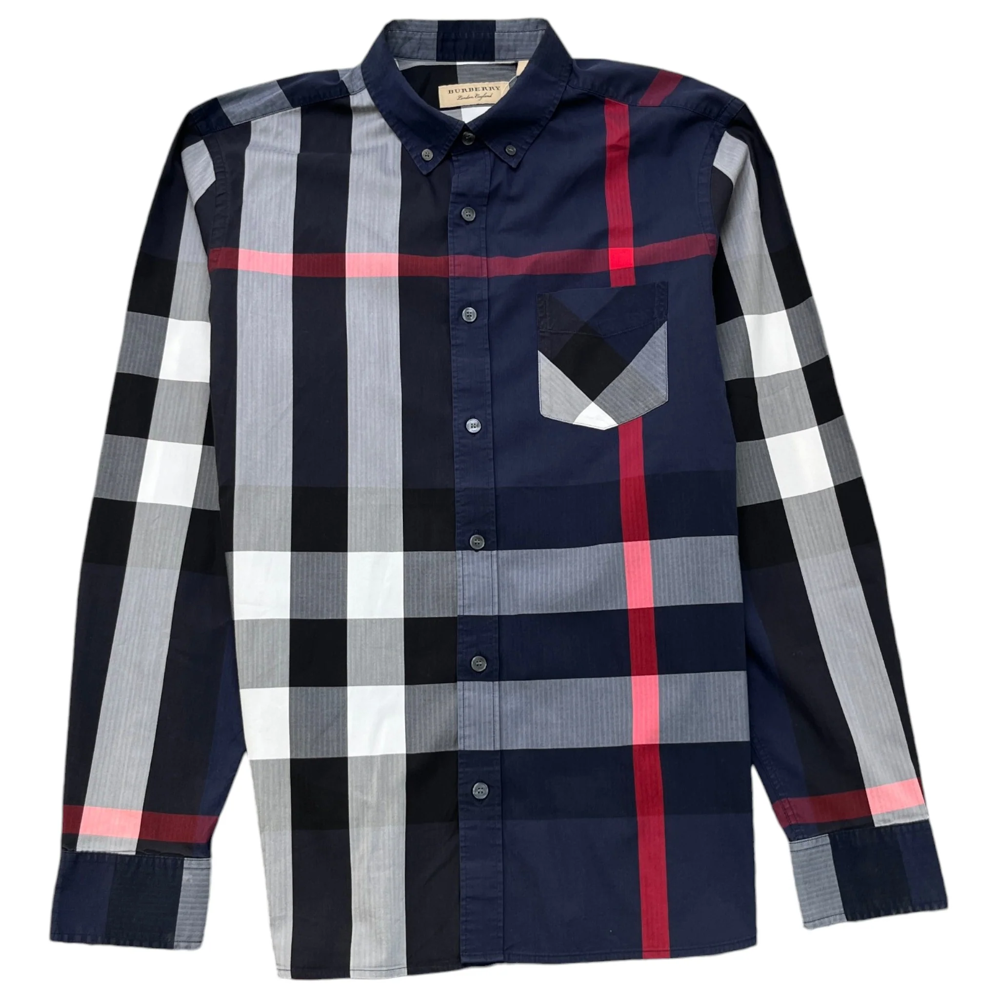 Men's Check Print Long Sleeve Shirt Navy Size L
