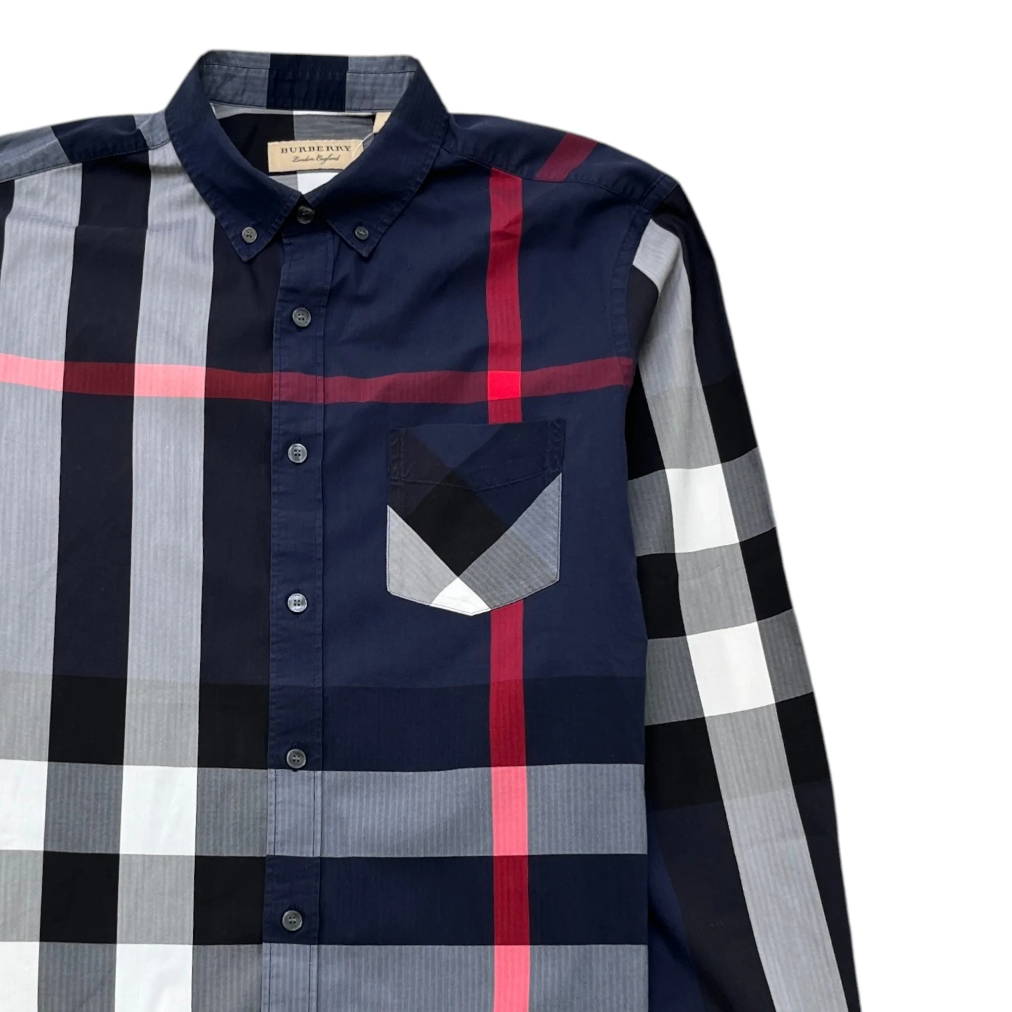 Men's Check Print Long Sleeve Shirt Navy Size L - Image 3