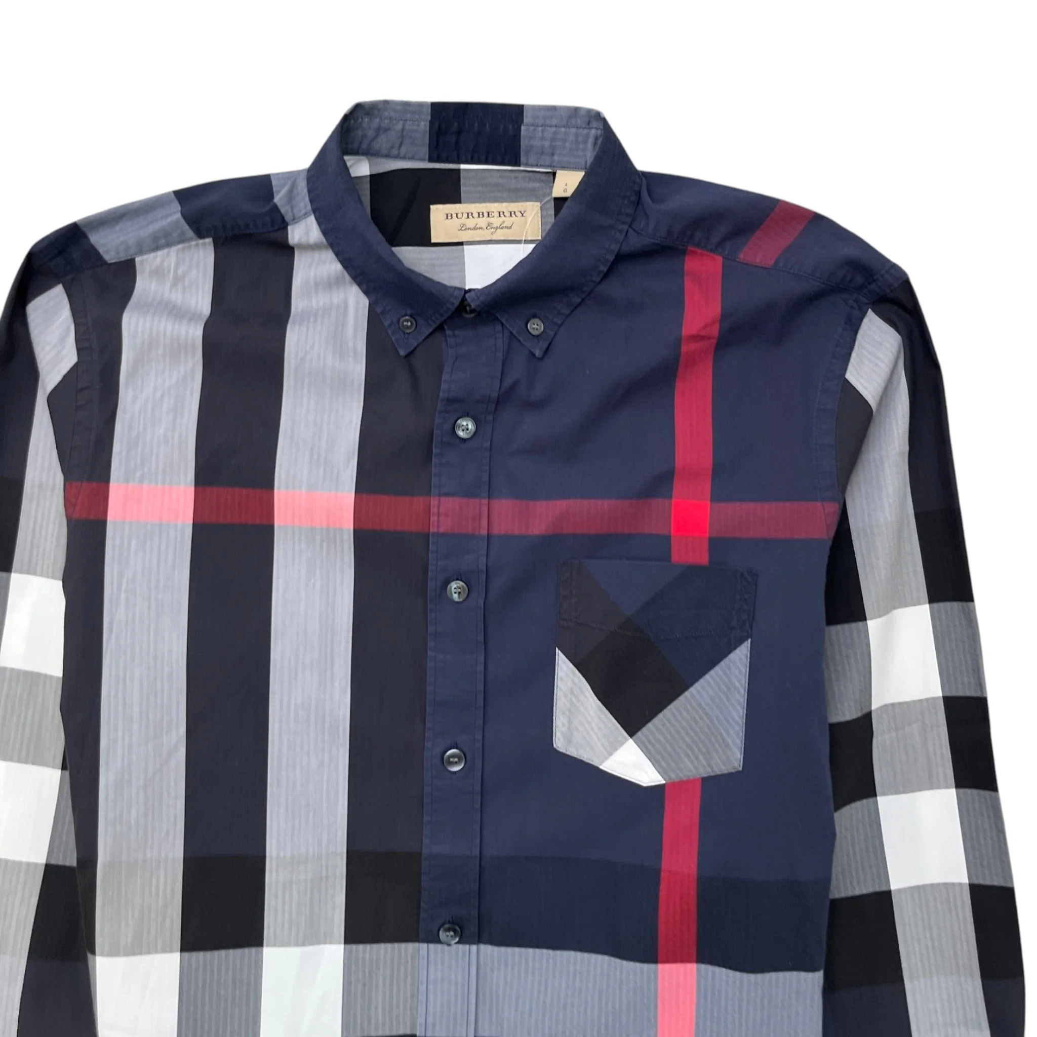 Men's Check Print Long Sleeve Shirt Navy Size L - Image 5