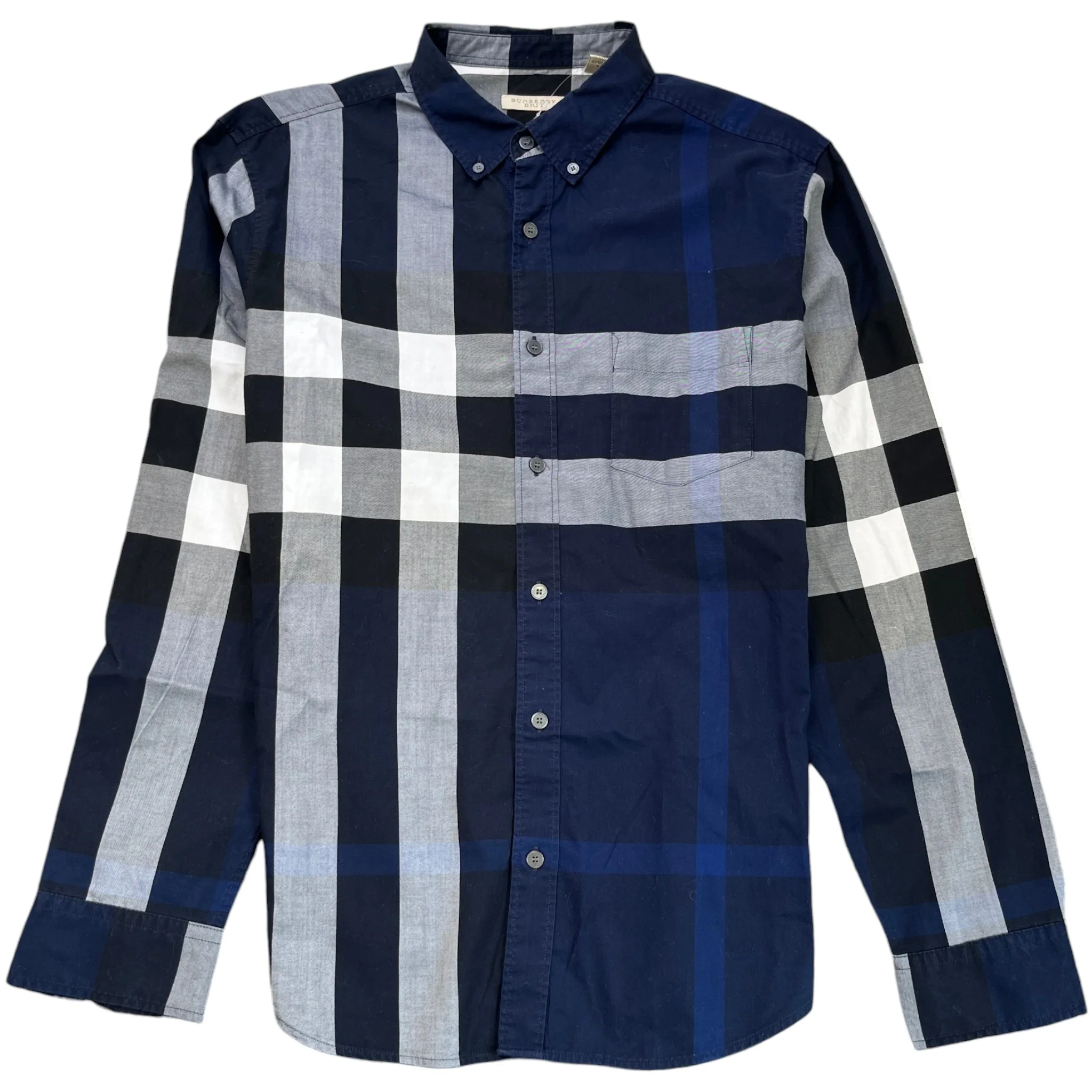 Men's Check Print Long Sleeve Shirt Navy Size L