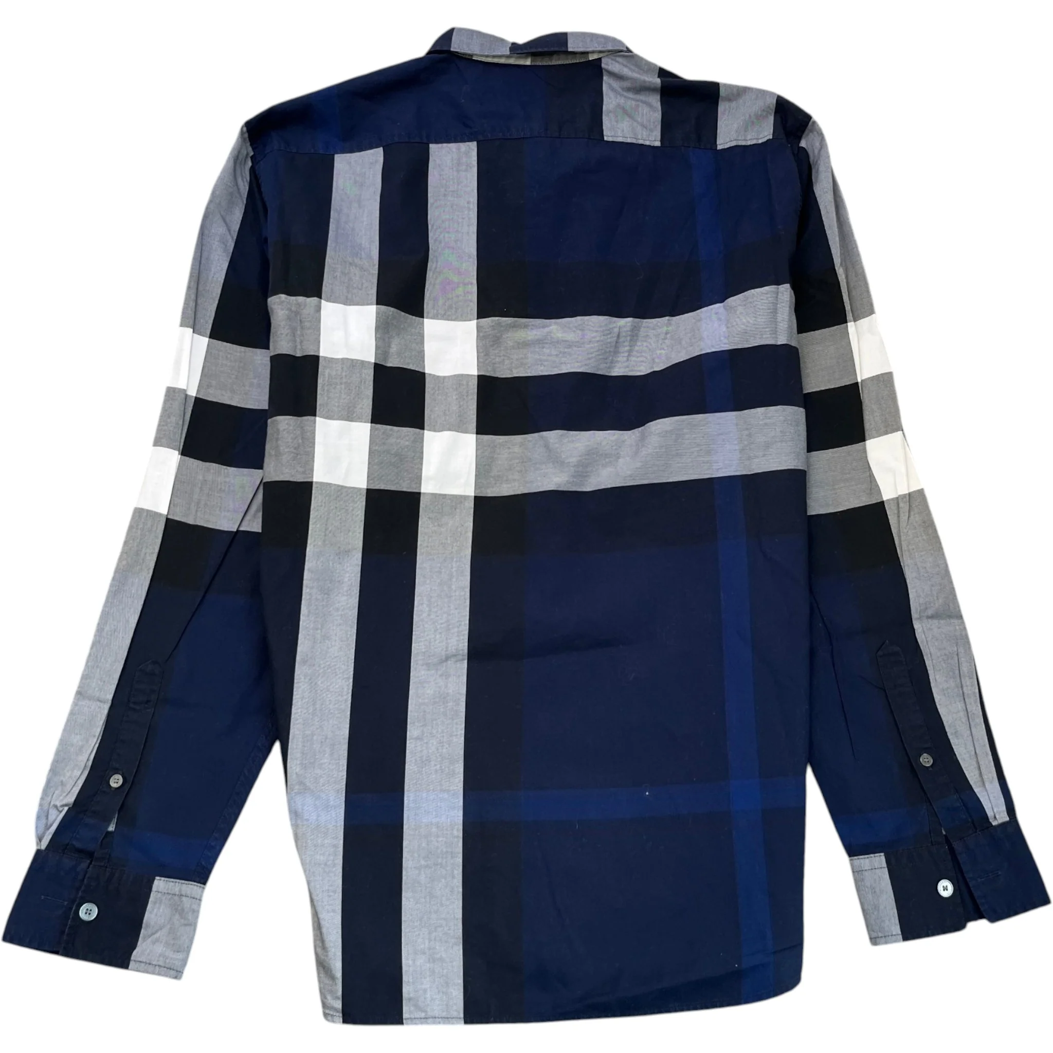 Men's Check Print Long Sleeve Shirt Navy Size L - Image 2
