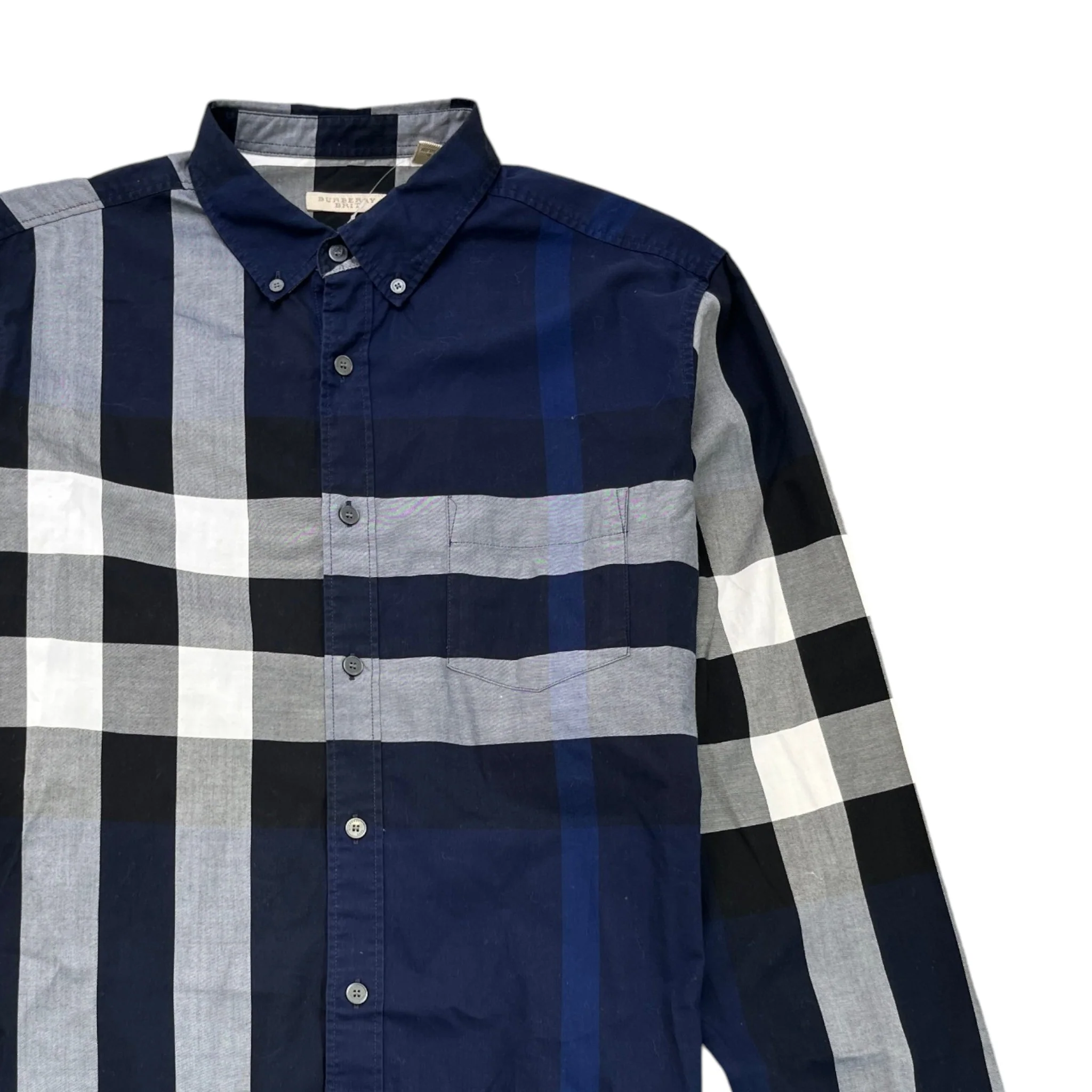 Men's Check Print Long Sleeve Shirt Navy Size L - Image 3