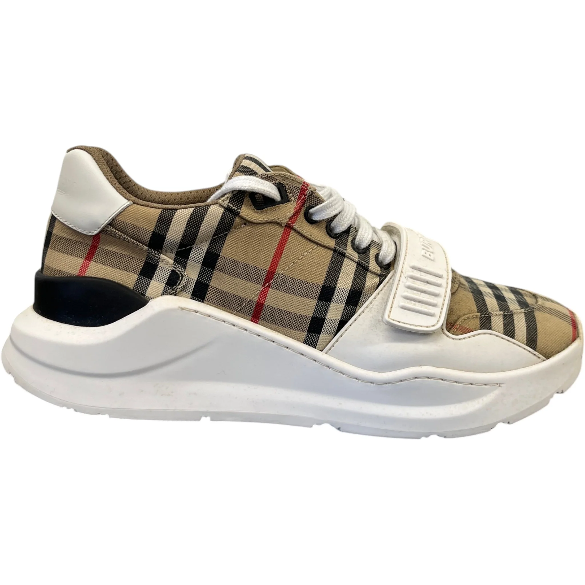 Men's Check Print Low Trainers Beige Size EU 42 / UK 8