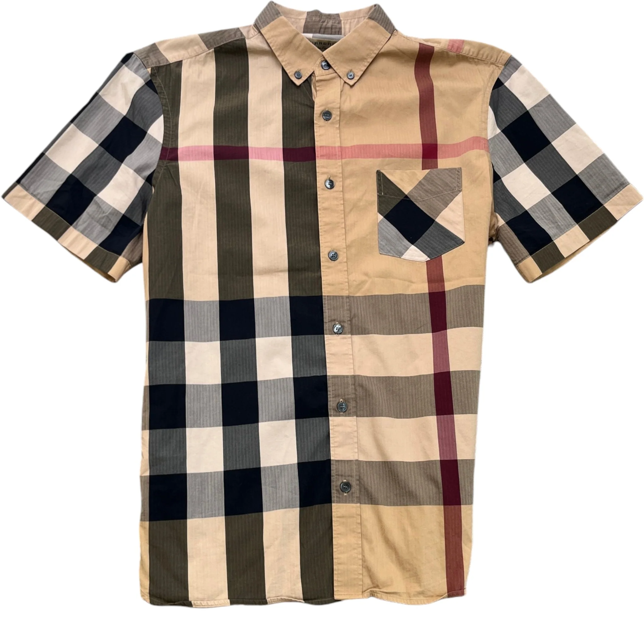 Men's Check Print Shirt Beige Size L
