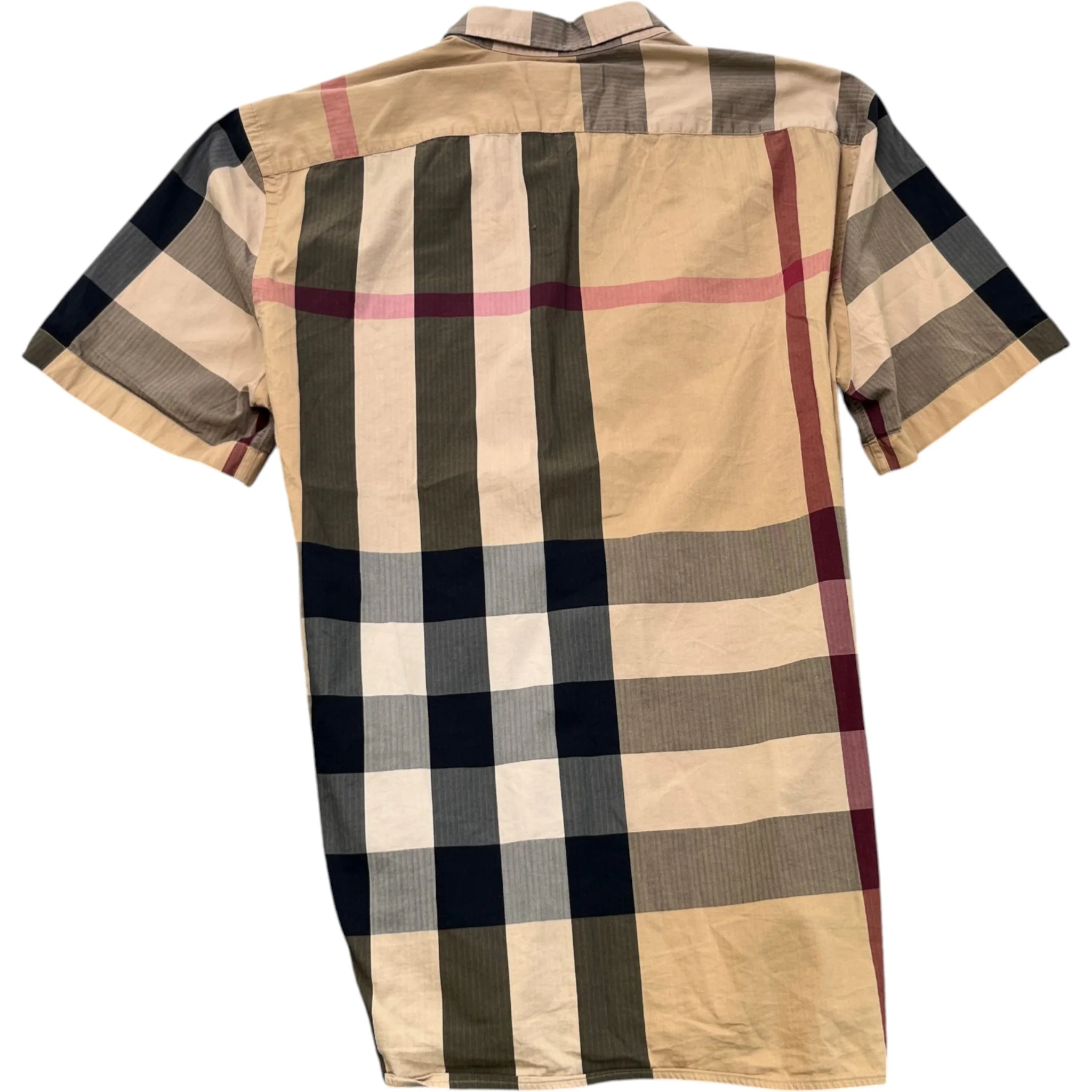 Men's Check Print Shirt Beige Size L - Image 2