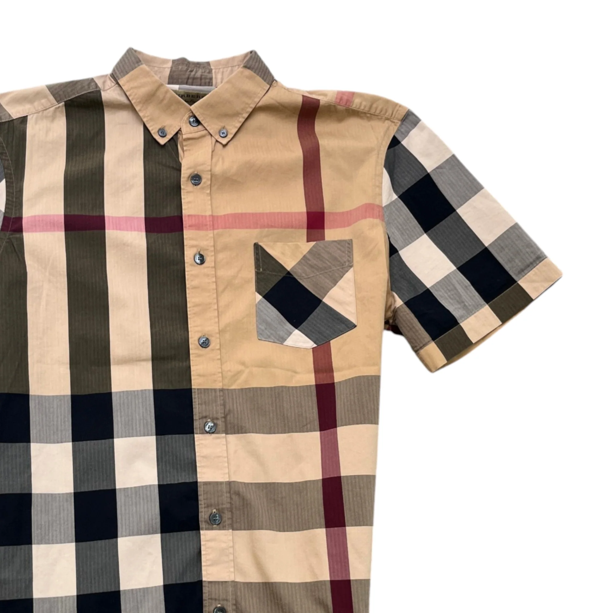 Men's Check Print Shirt Beige Size L - Image 3