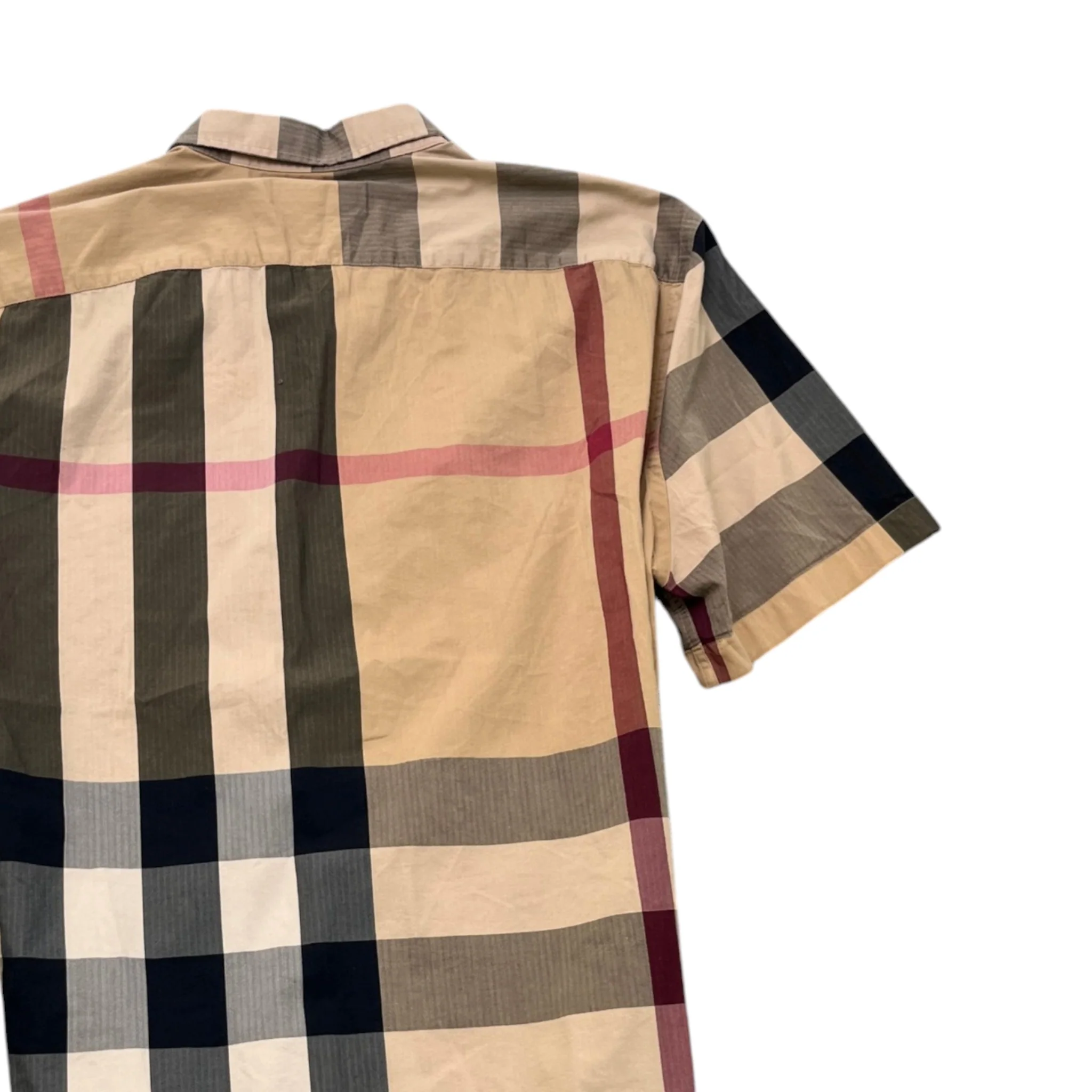 Men's Check Print Shirt Beige Size L - Image 4