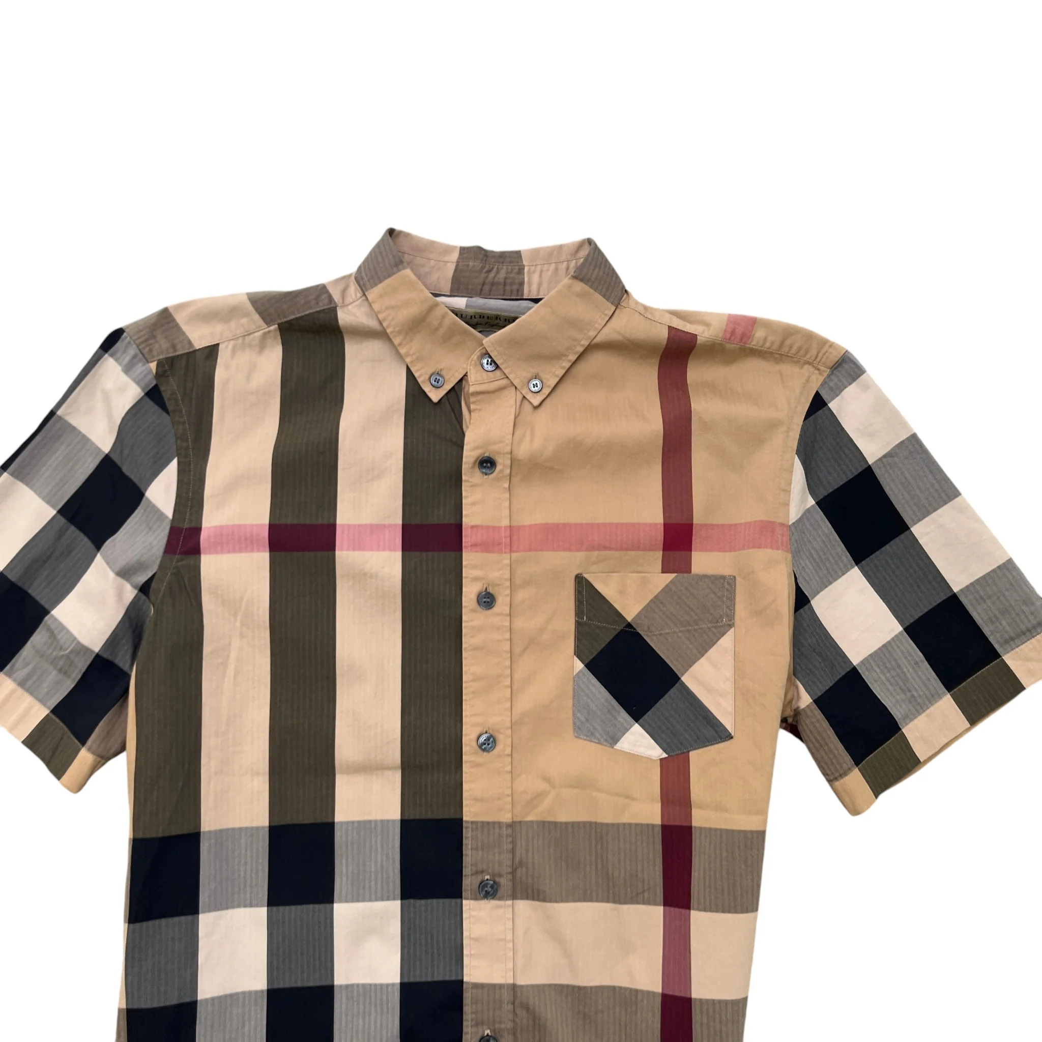 Men's Check Print Shirt Beige Size L - Image 5