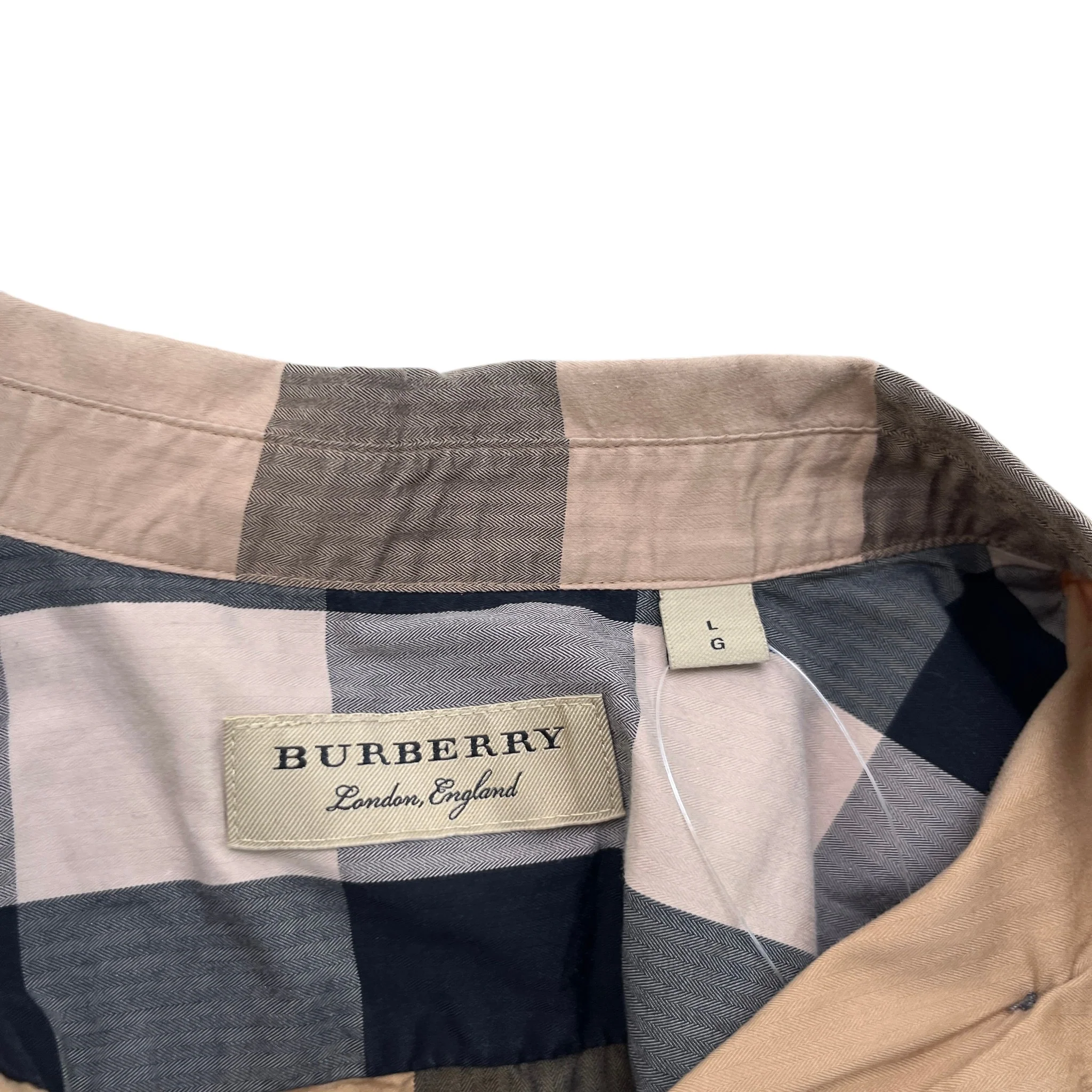 Men's Check Print Shirt Beige Size L - Image 7