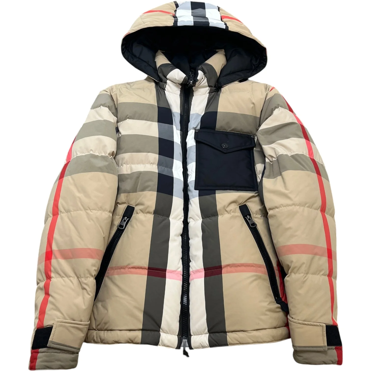 Men's Check Reversible Down Jacket Beige Size S
