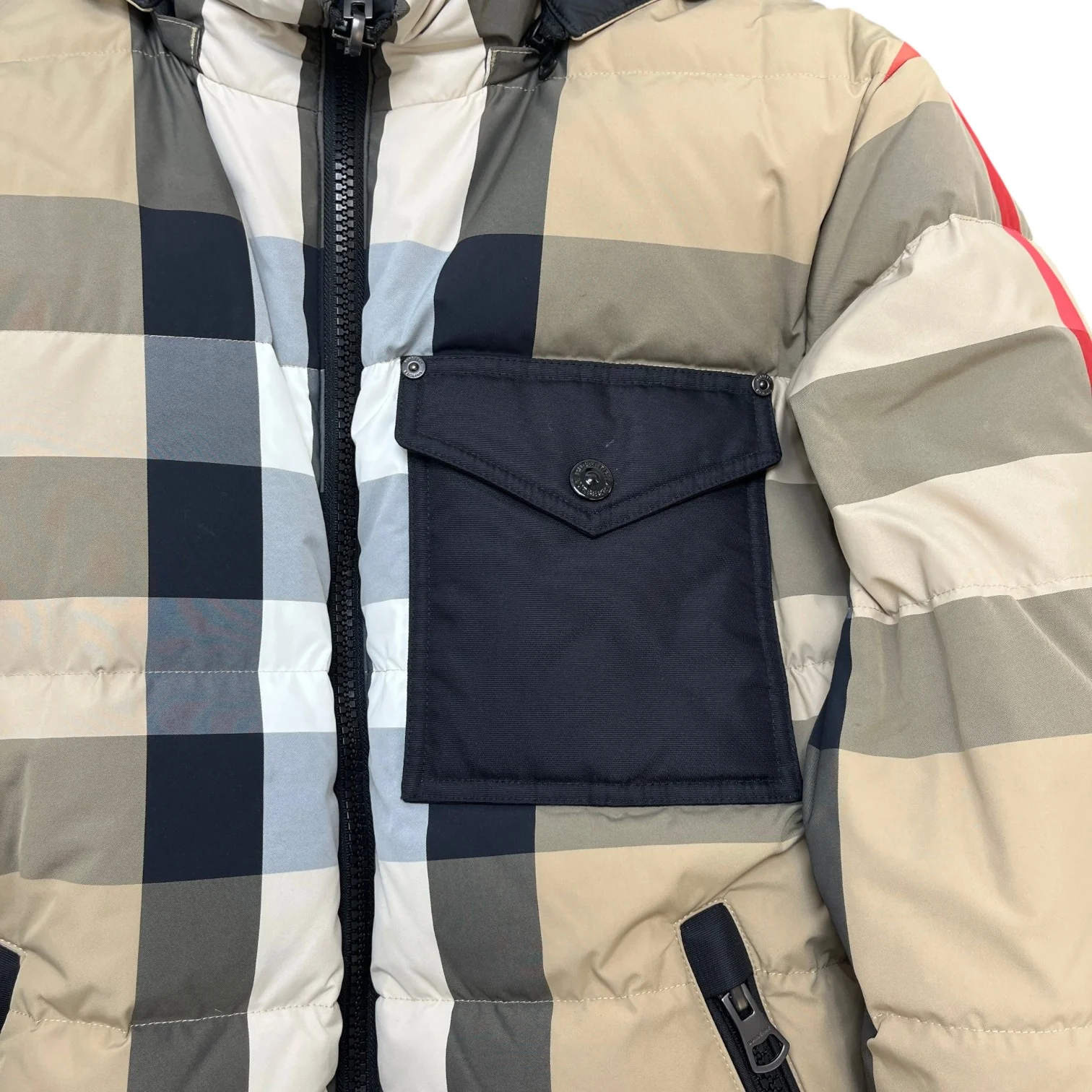 Men's Check Reversible Down Jacket Beige Size S - Image 10