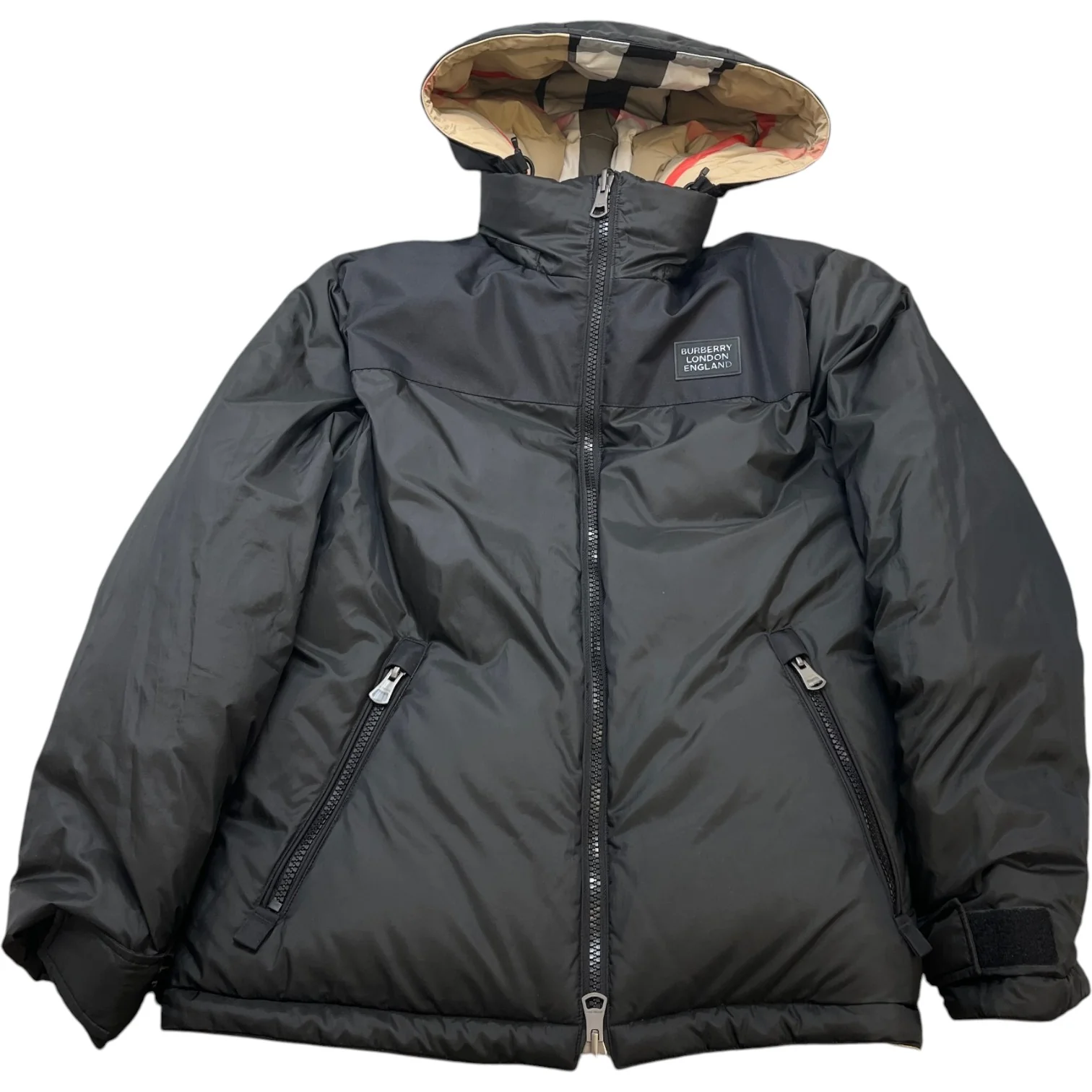 Men's Check Reversible Down Jacket Beige Size S - Image 2