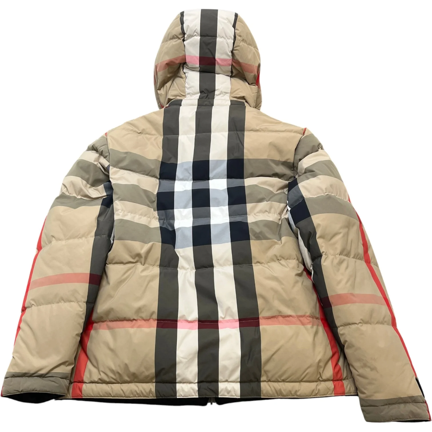 Men's Check Reversible Down Jacket Beige Size S - Image 3