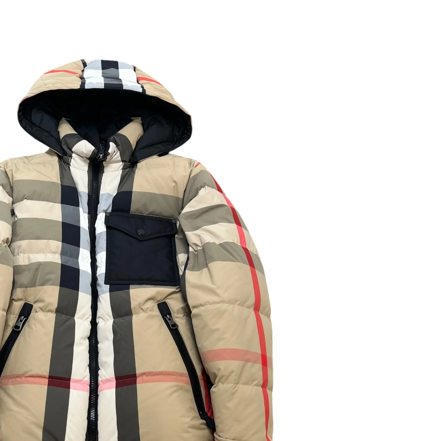 Men's Check Reversible Down Jacket Beige Size S - Image 5