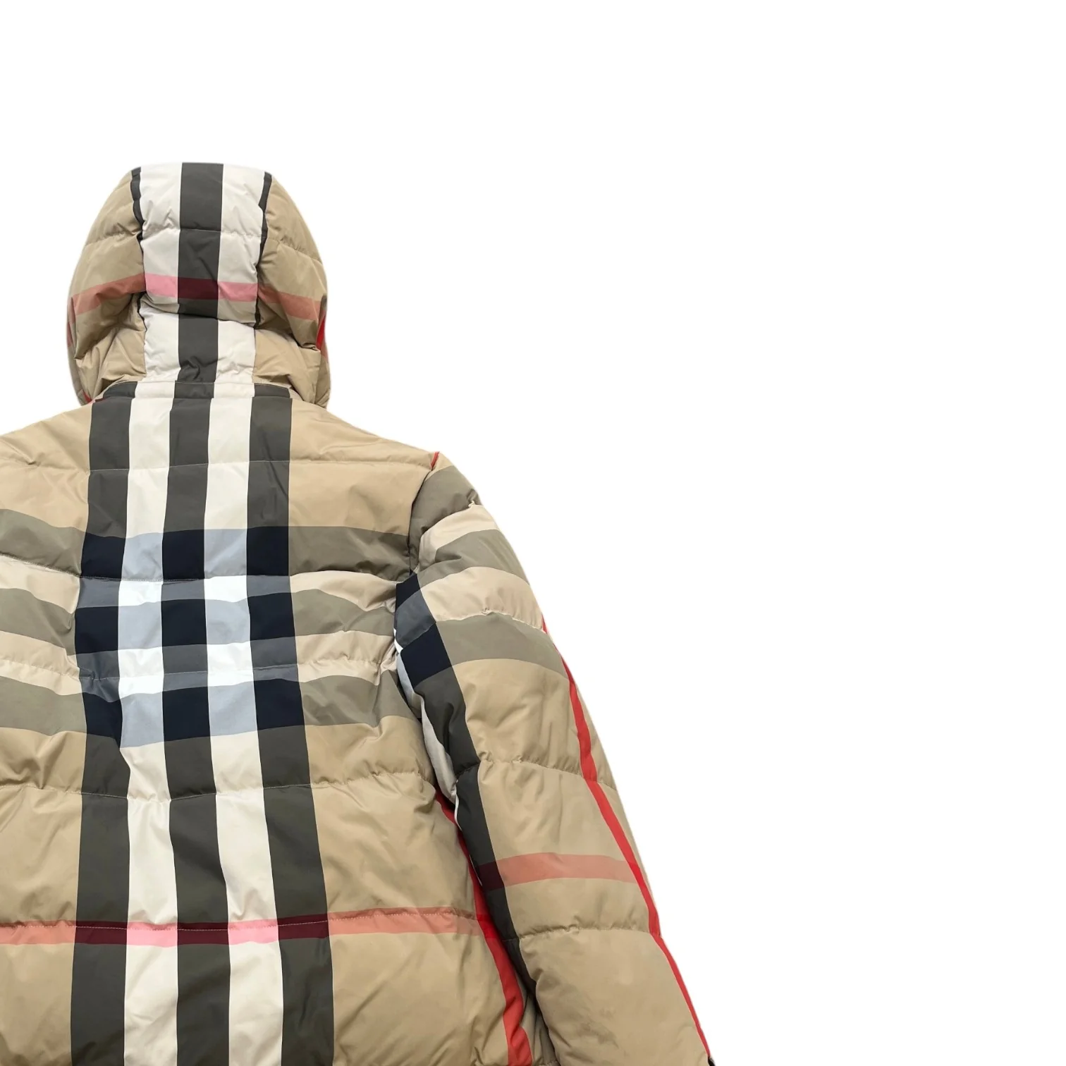 Men's Check Reversible Down Jacket Beige Size S - Image 6