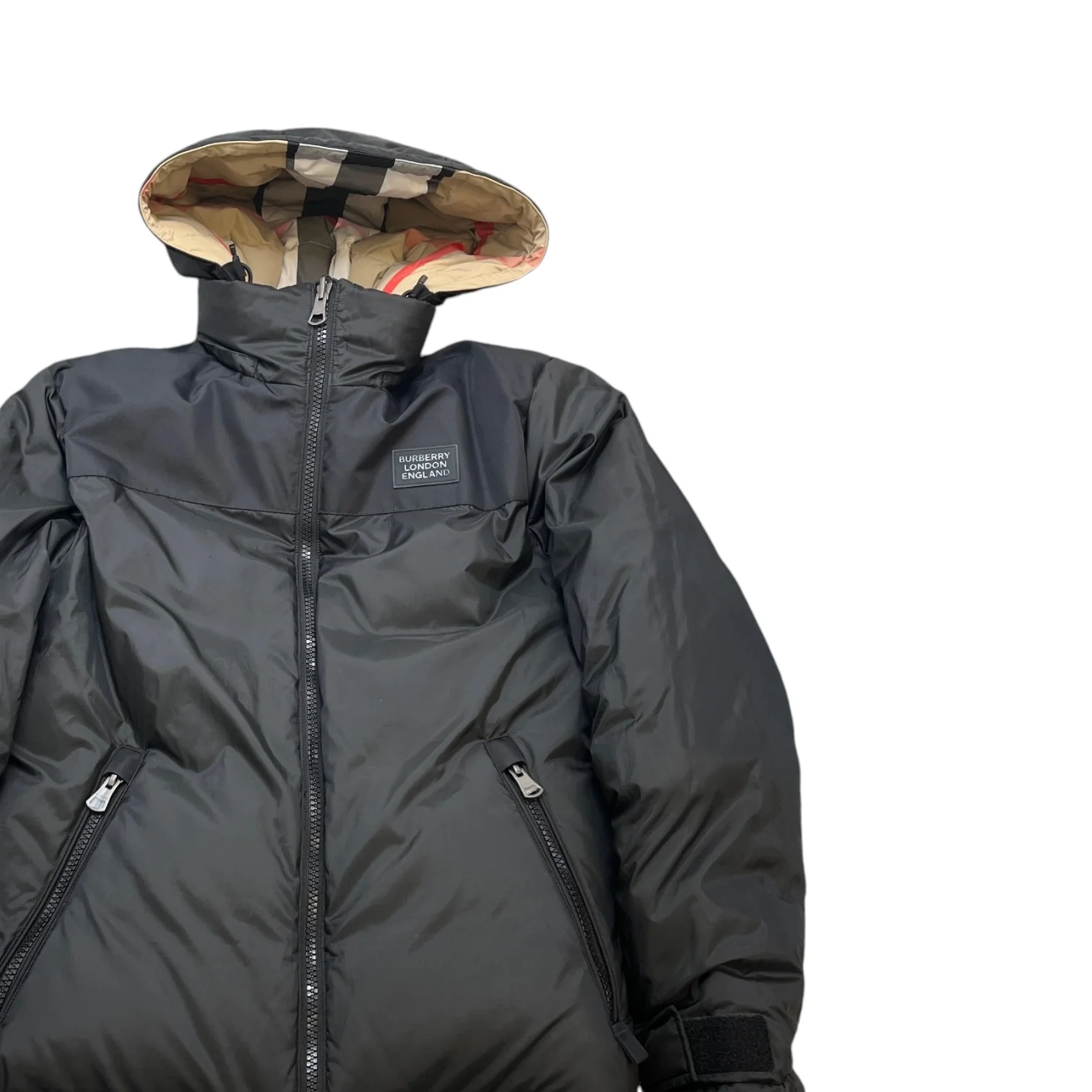 Men's Check Reversible Down Jacket Beige Size S - Image 7