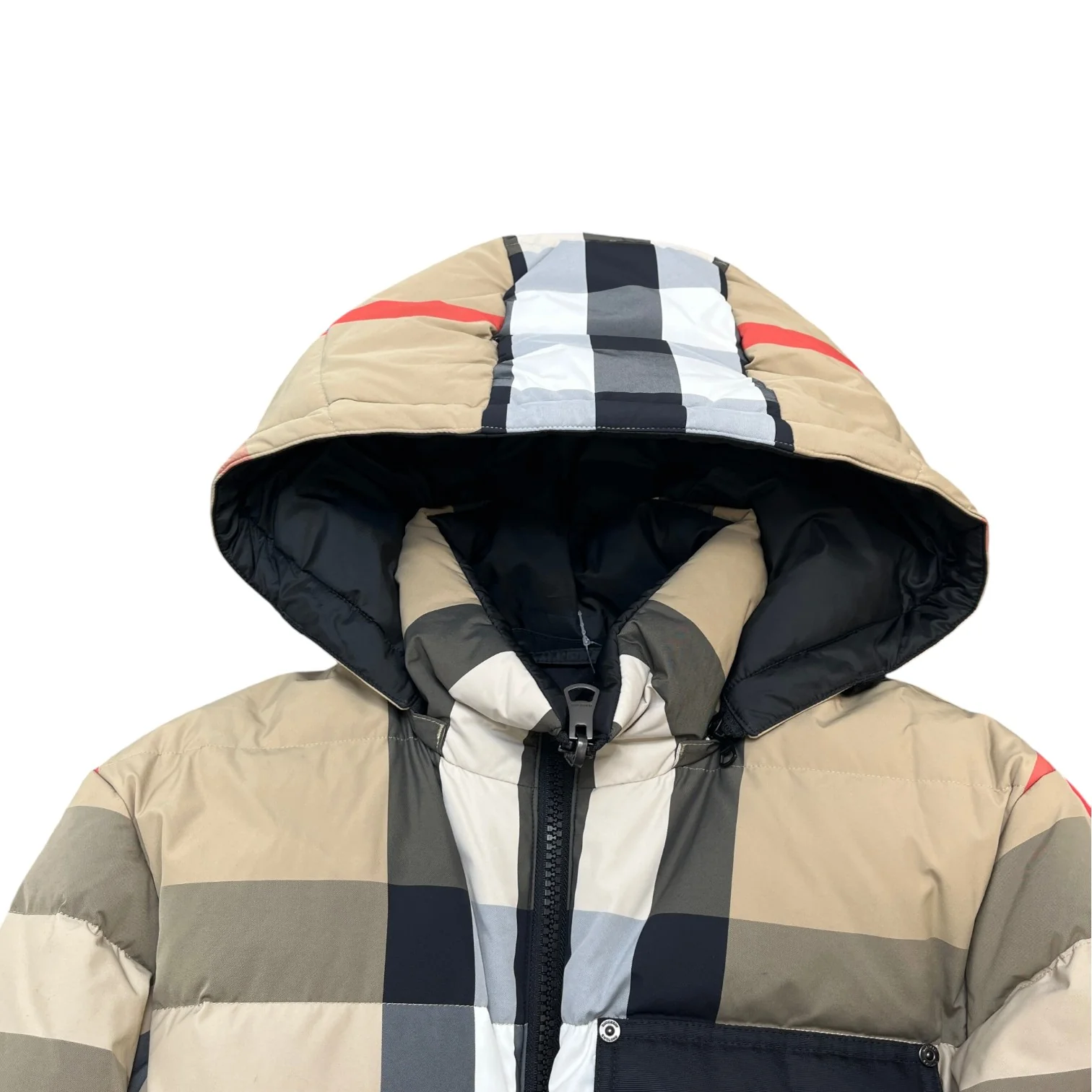 Men's Check Reversible Down Jacket Beige Size S - Image 9