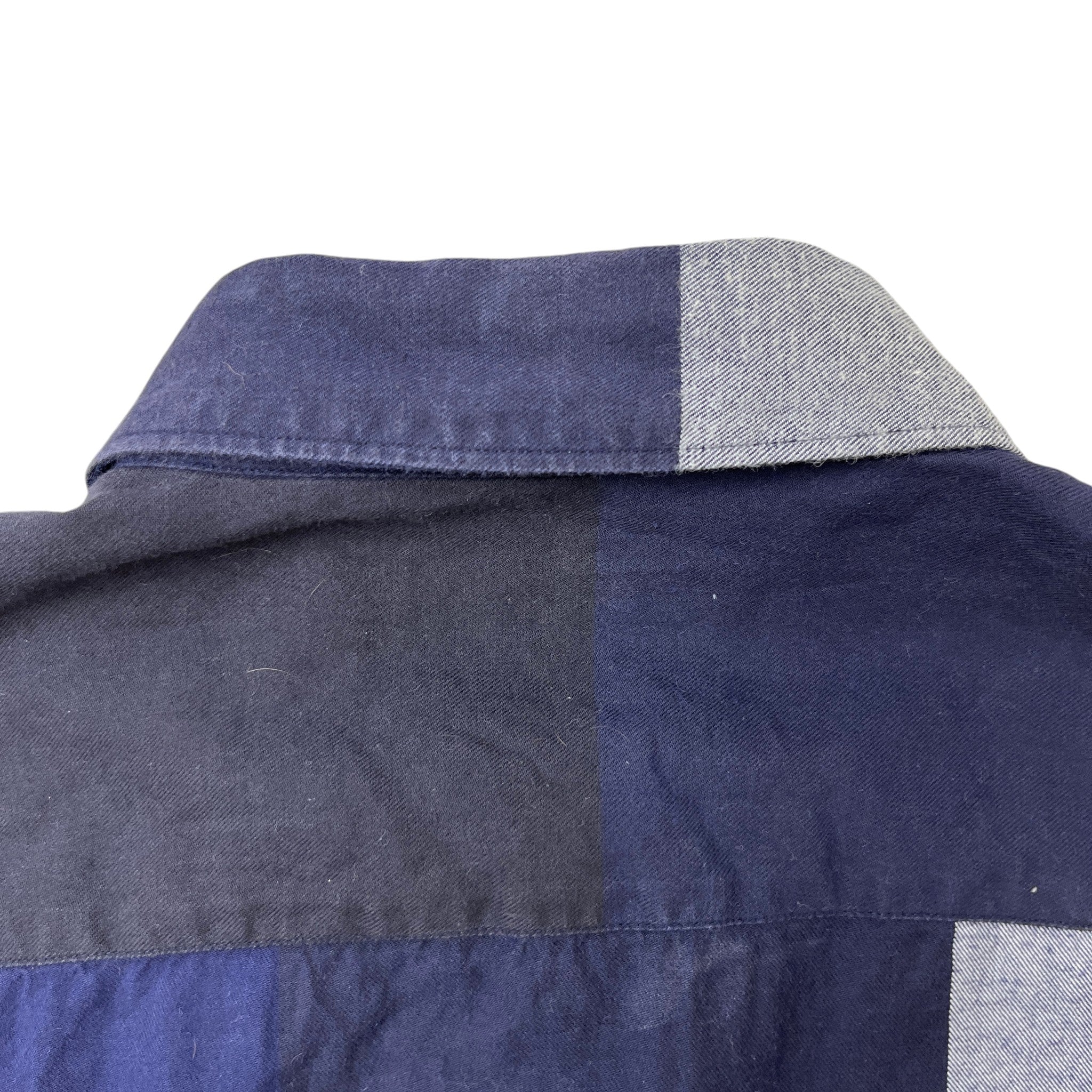 Men's Check Stretch Poplin Long Sleeve Shirt Navy Size M - Image 11