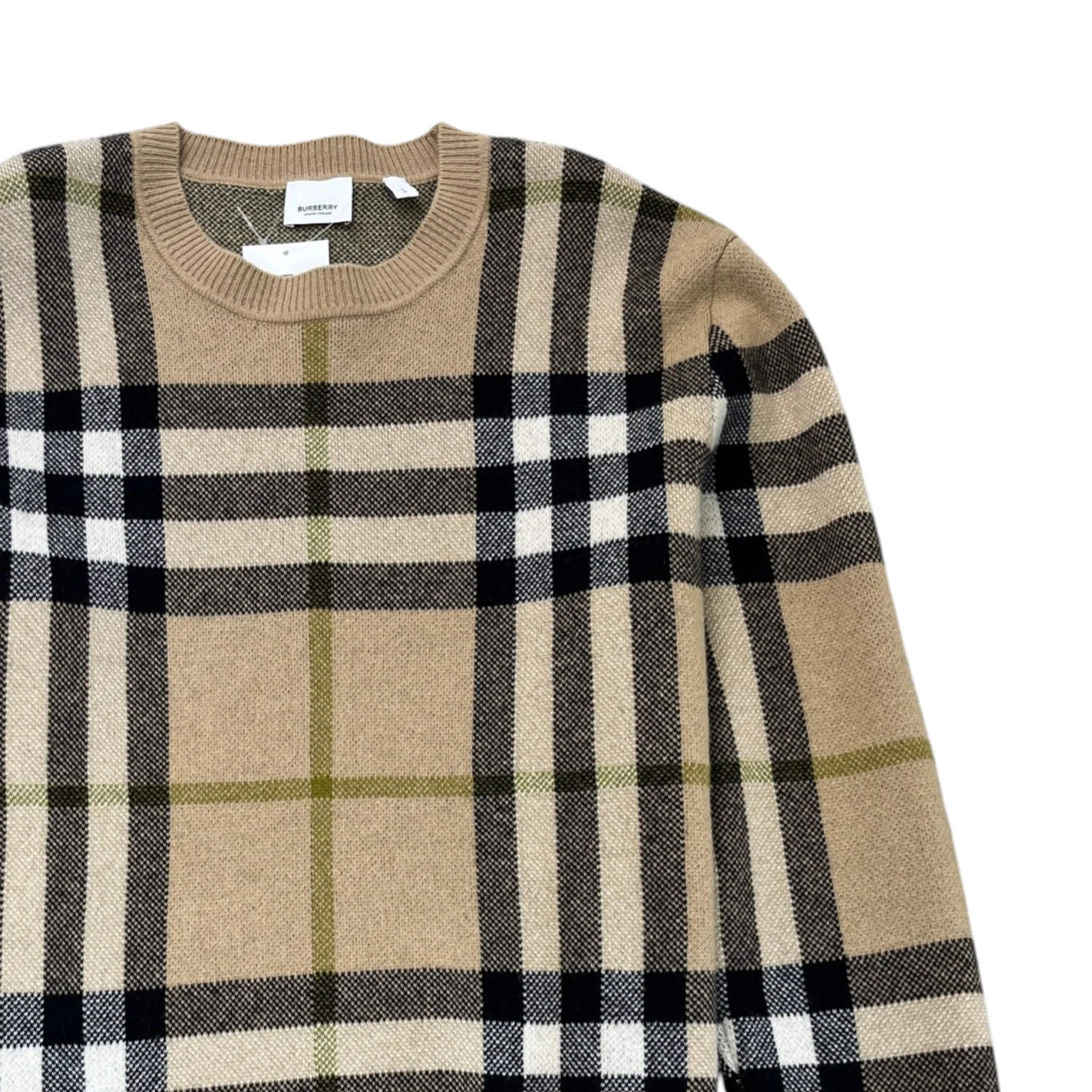 Men's Checkered Cashmere Jumper Beige Size L - Image 3