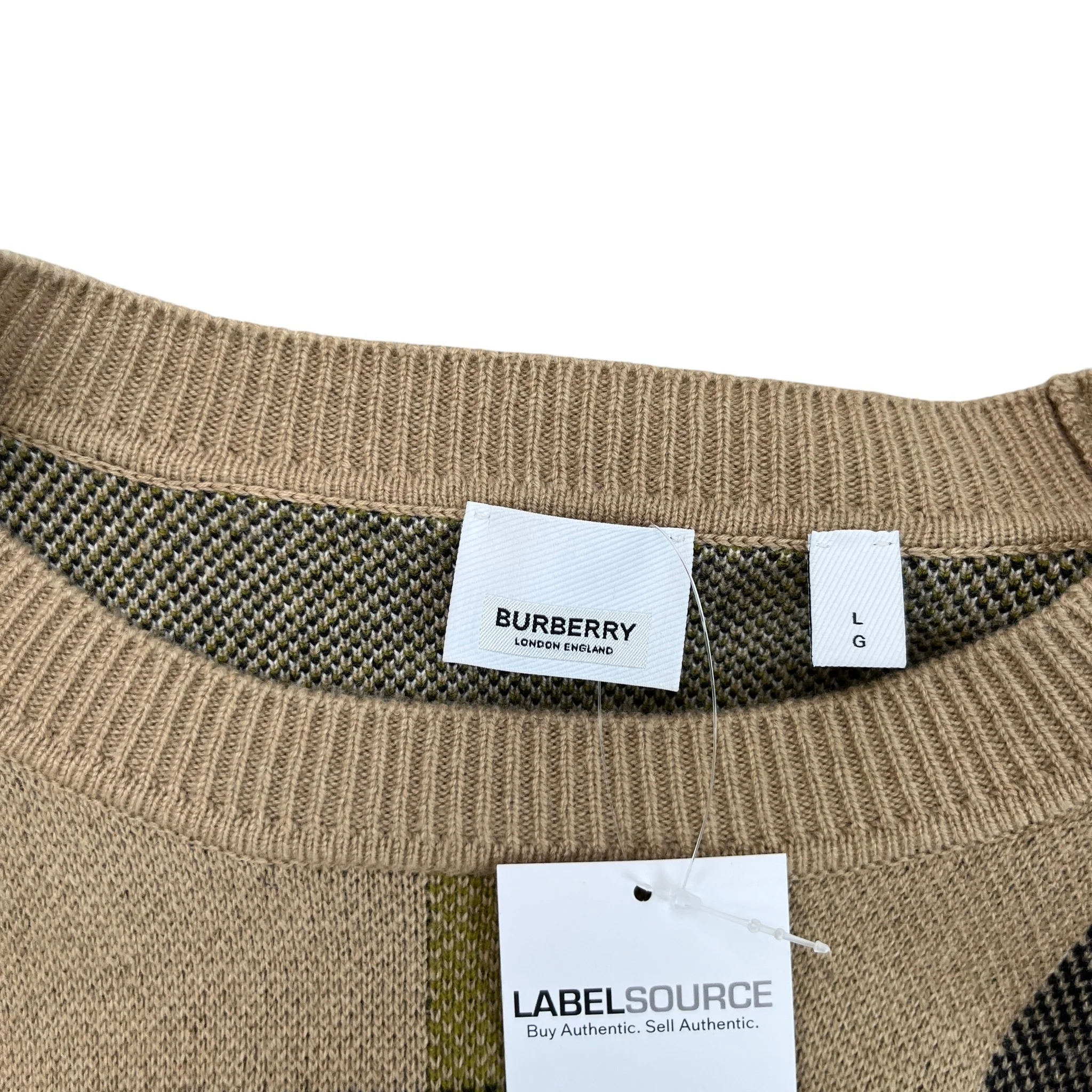 Men's Checkered Cashmere Jumper Beige Size L - Image 6
