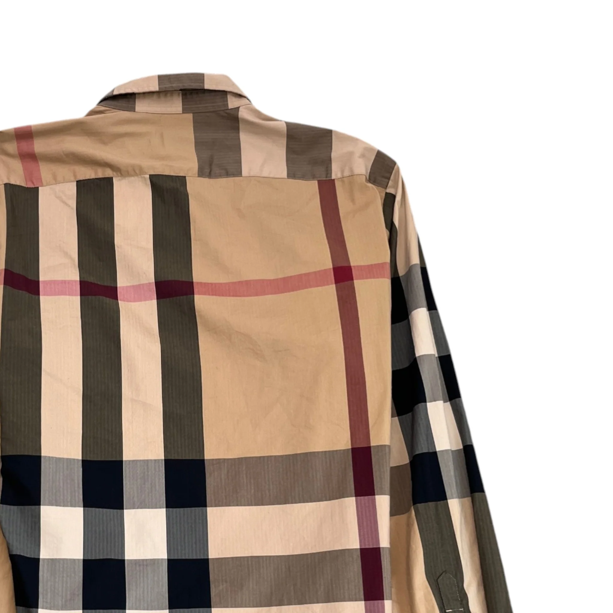 Men's Checkered Long Sleeve Shirt Beige Size L - Image 4