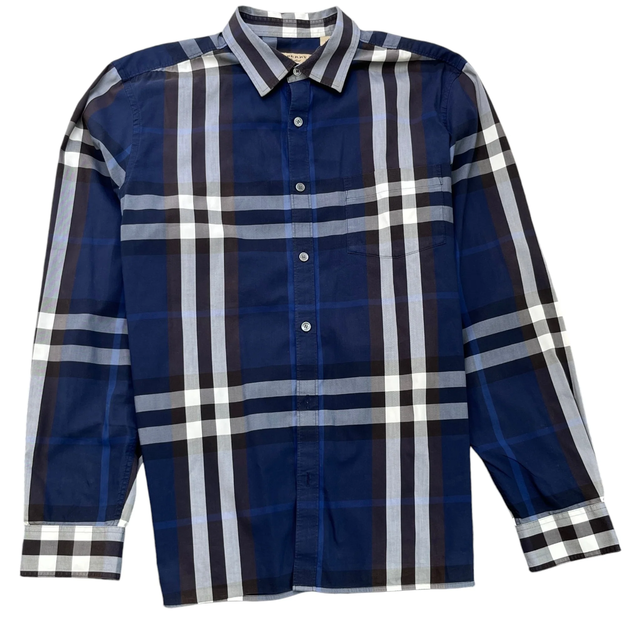 Men's Checkered Long Sleeve Shirt Navy Size L