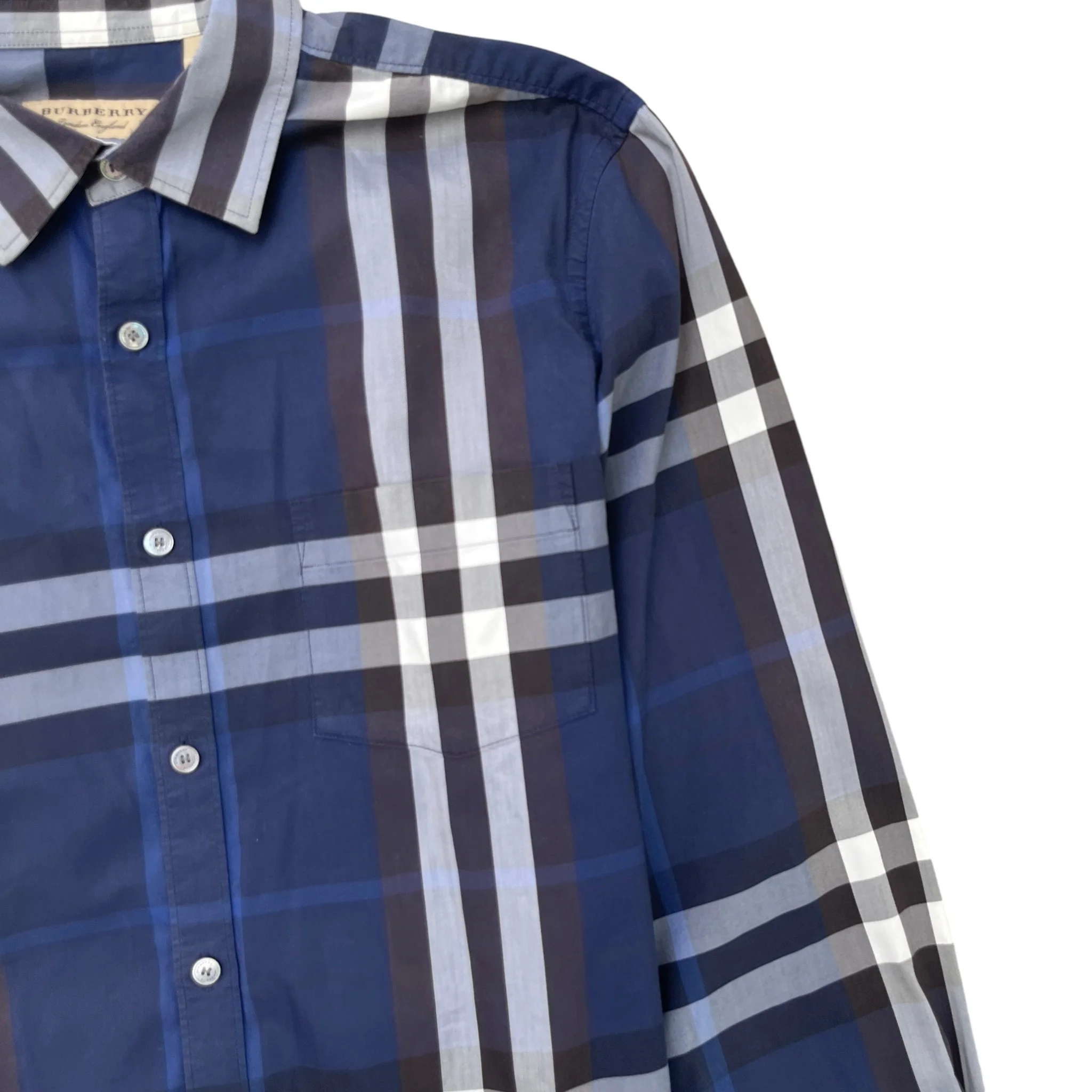 Men's Checkered Long Sleeve Shirt Navy Size L - Image 5