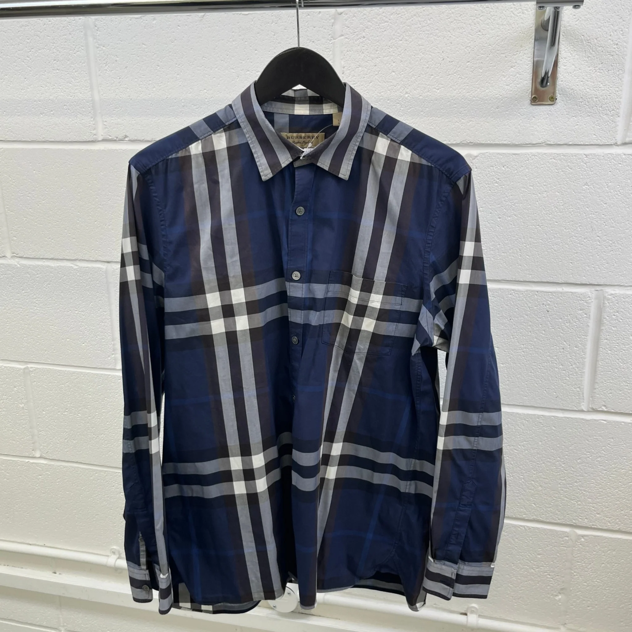 Men's Checkered Long Sleeve Shirt Navy Size L - Image 8